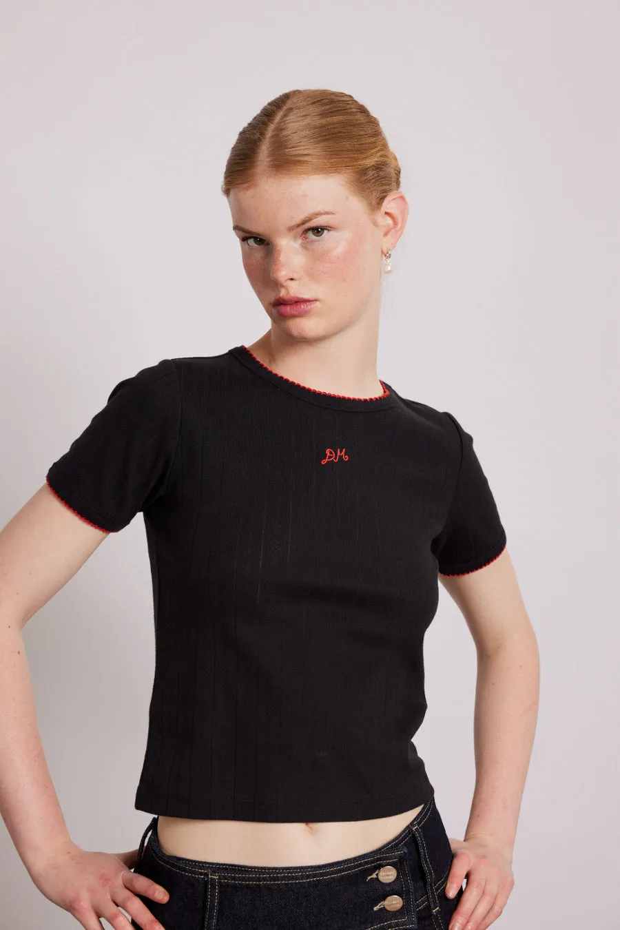dm shrunken pointelle tee