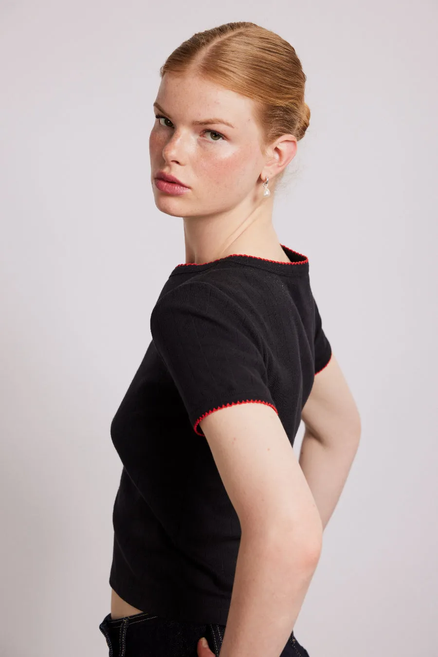 dm shrunken pointelle tee