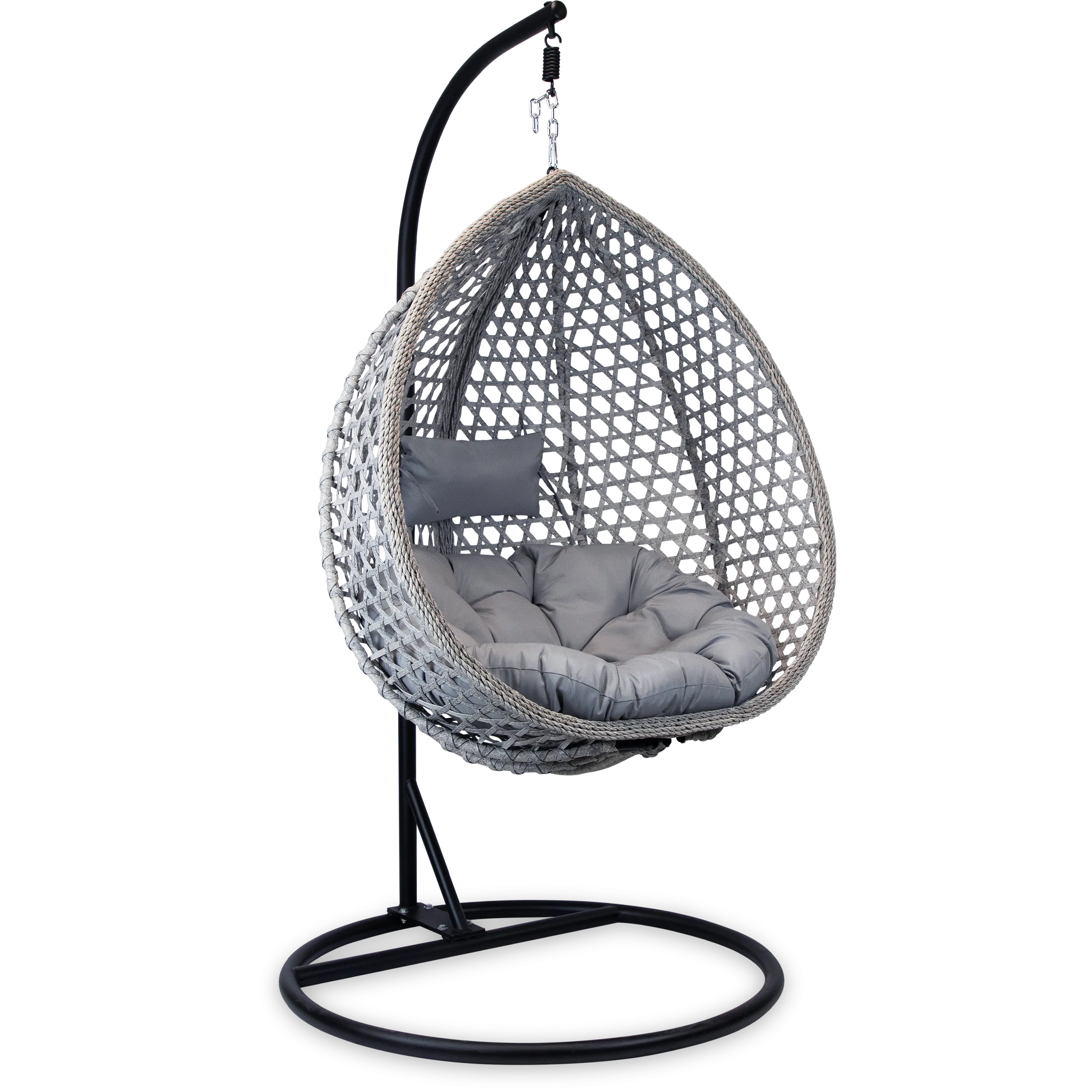 Elements Hanging Pod in Grey Wash Rattan and Charcoal SpunPoly Cushion