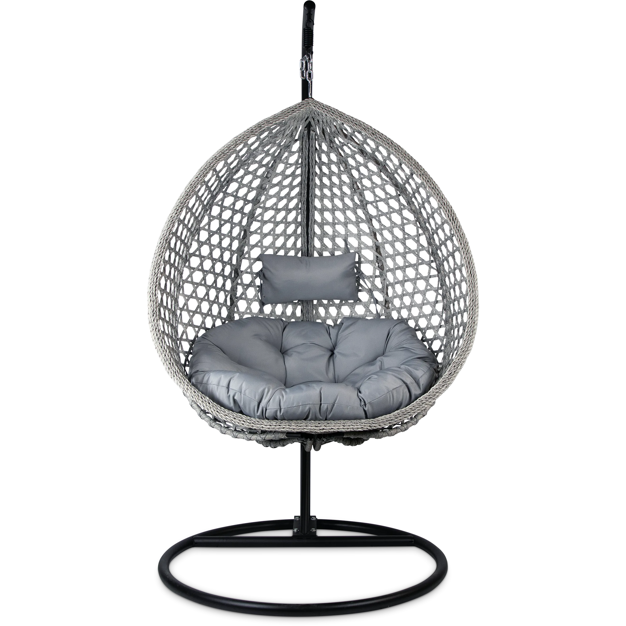 Elements Hanging Pod in Grey Wash Rattan and Charcoal SpunPoly Cushion