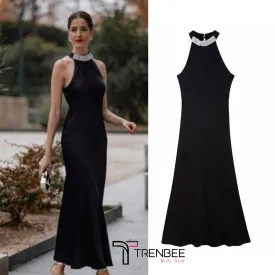 Elizabeth Diamond O neck Off Shoulder Maxi Dress