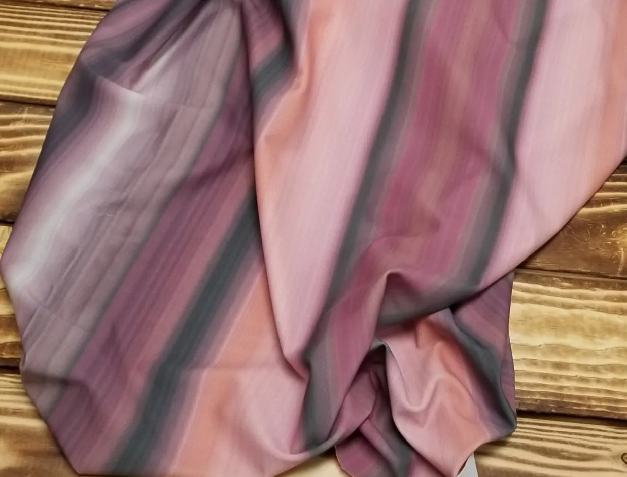 End of BOlt: 3/4th yard of Nylon Spandex Two Tone Mauve and Pink Watercolor Vertical Stripes Activewear/Swimwear Knit-End of Bolt