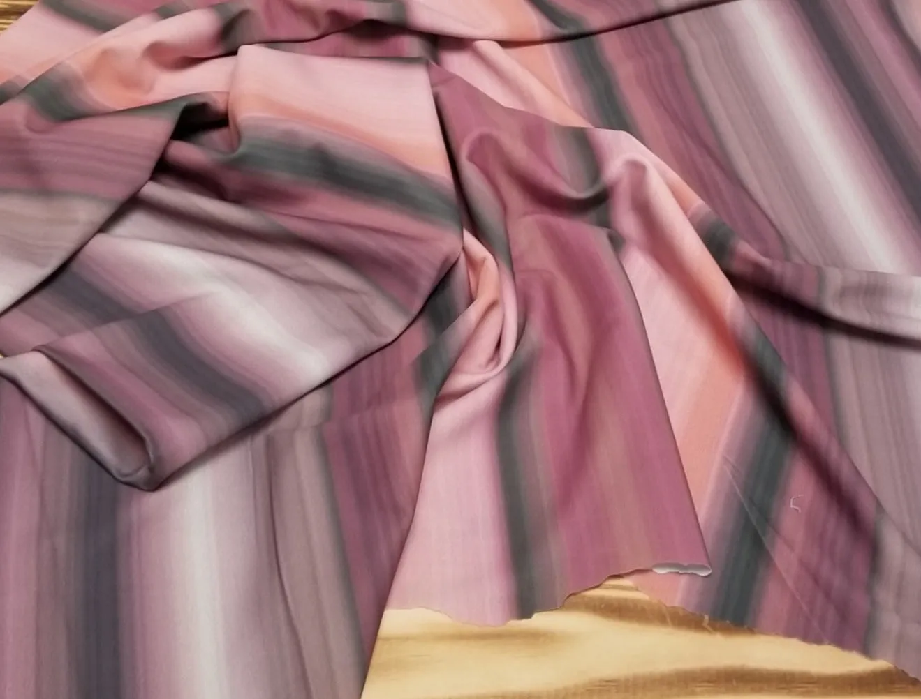 End of BOlt: 3/4th yard of Nylon Spandex Two Tone Mauve and Pink Watercolor Vertical Stripes Activewear/Swimwear Knit-End of Bolt