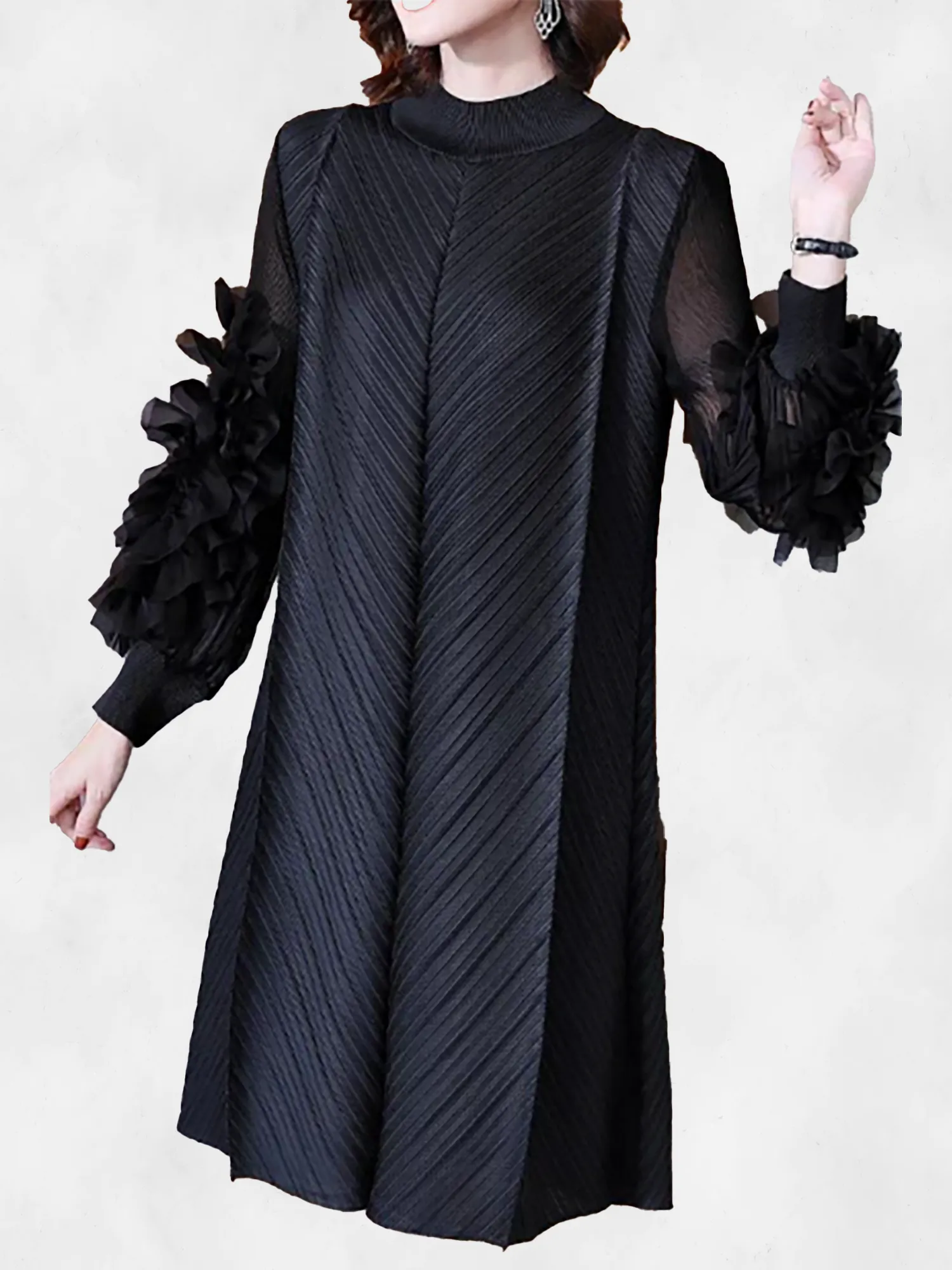 Eterna Ruffle Mesh Vintage Style Elegant Dress