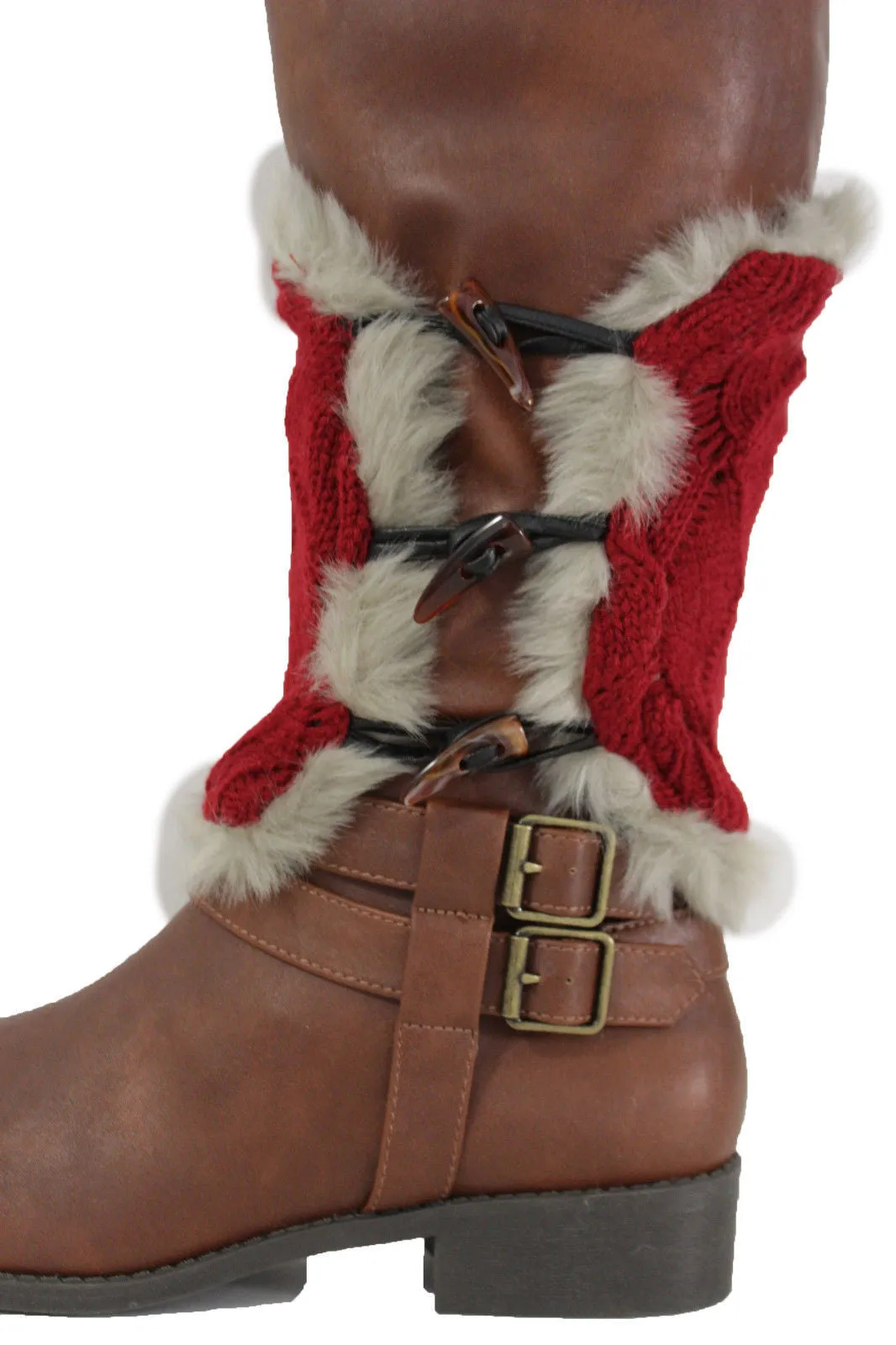 Faux Fur Fabric Slip On Pair Warmer Knit Boot Toppers