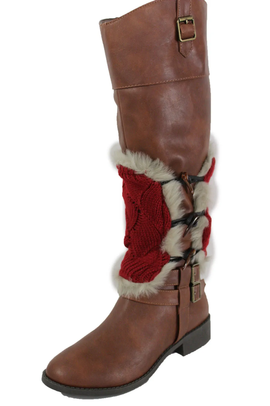 Faux Fur Fabric Slip On Pair Warmer Knit Boot Toppers