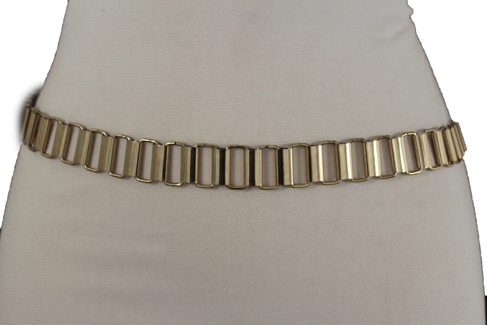 Faux Leather & Gold Metal Chain Links Skinny Belt S M