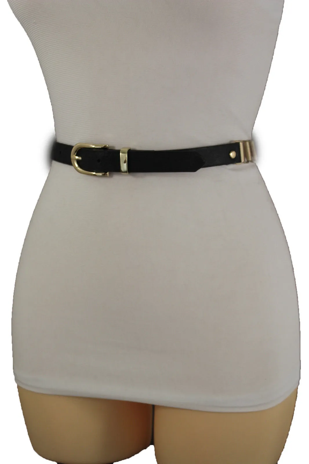 Faux Leather & Gold Metal Chain Links Skinny Belt S M