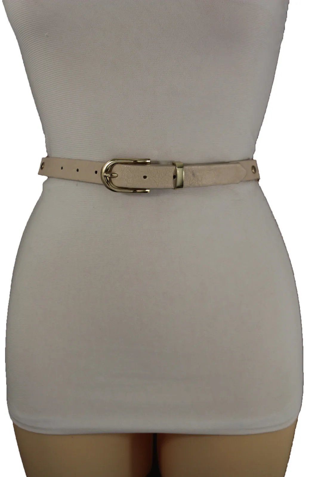 Faux Leather & Gold Metal Chain Links Skinny Belt S M