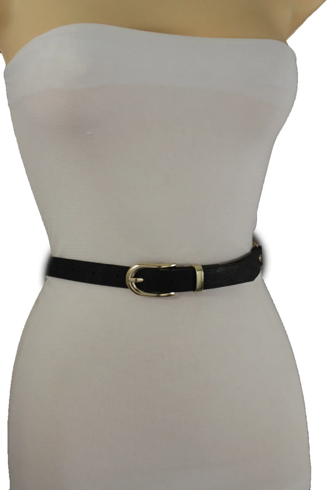 Faux Leather & Gold Metal Chain Links Skinny Belt S M