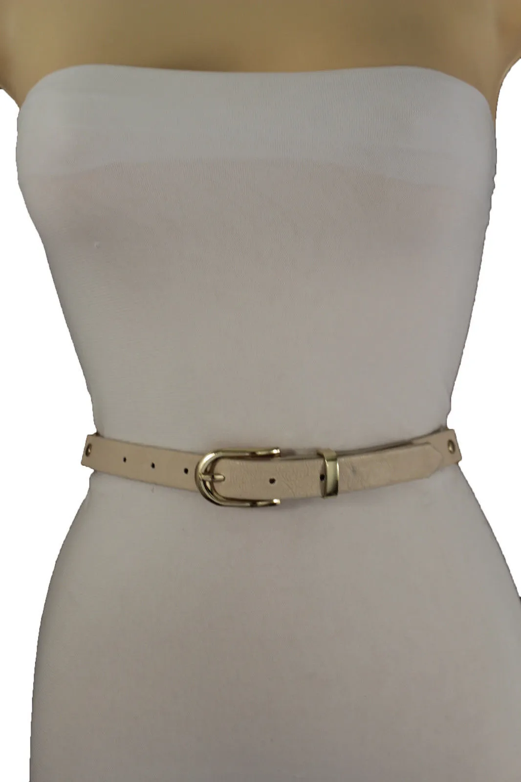 Faux Leather & Gold Metal Chain Links Skinny Belt S M