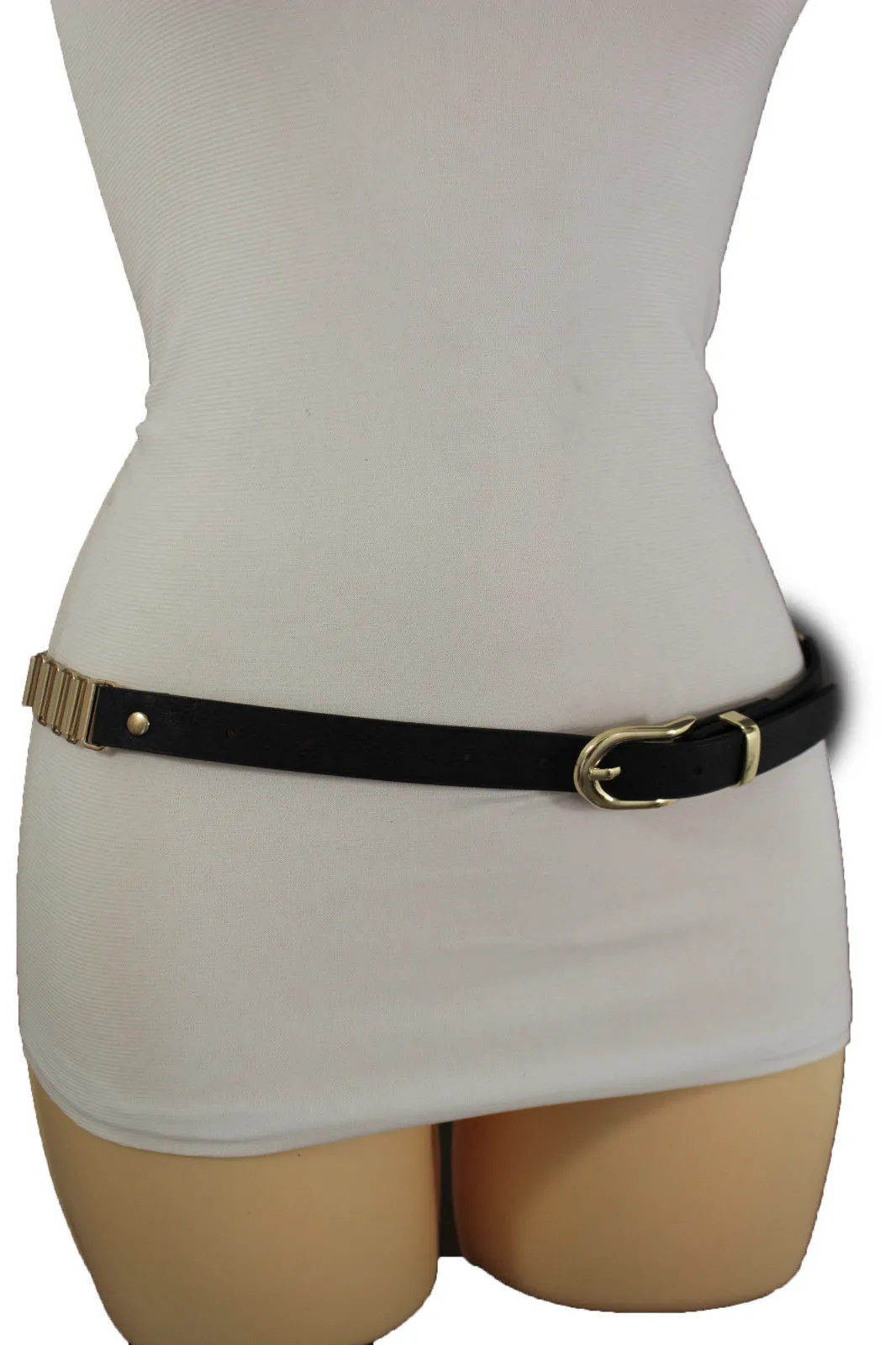 Faux Leather & Gold Metal Chain Links Skinny Belt S M