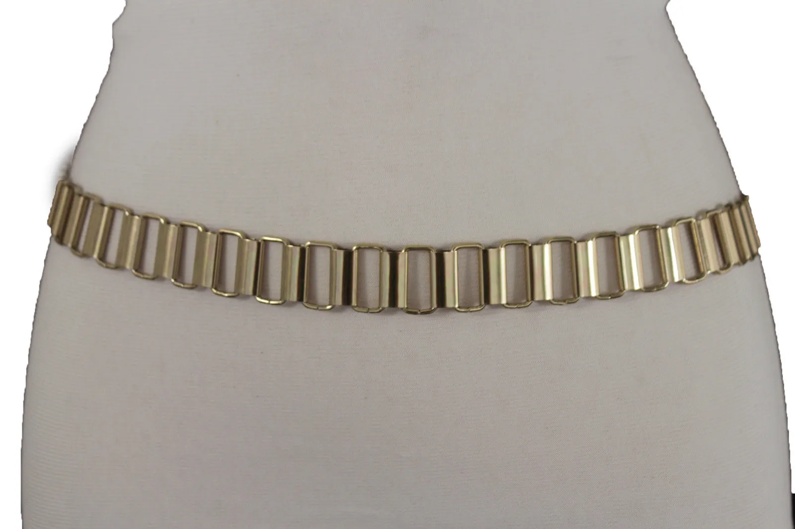 Faux Leather & Gold Metal Chain Links Skinny Belt S M
