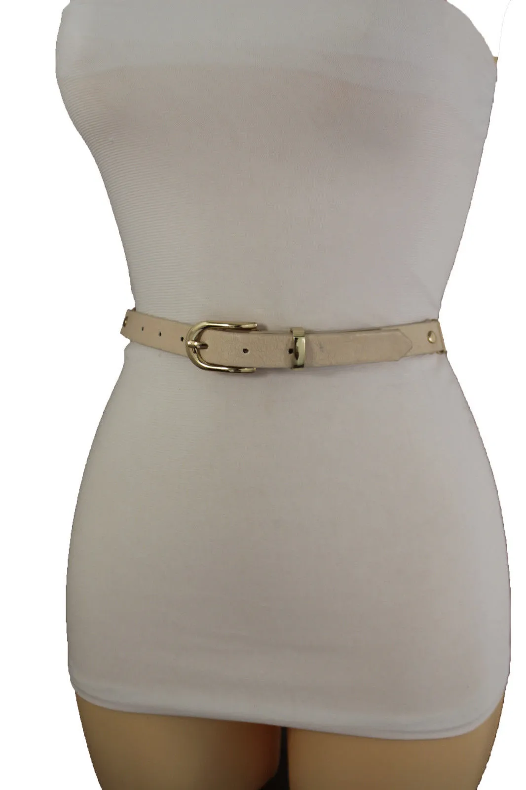 Faux Leather & Gold Metal Chain Links Skinny Belt S M