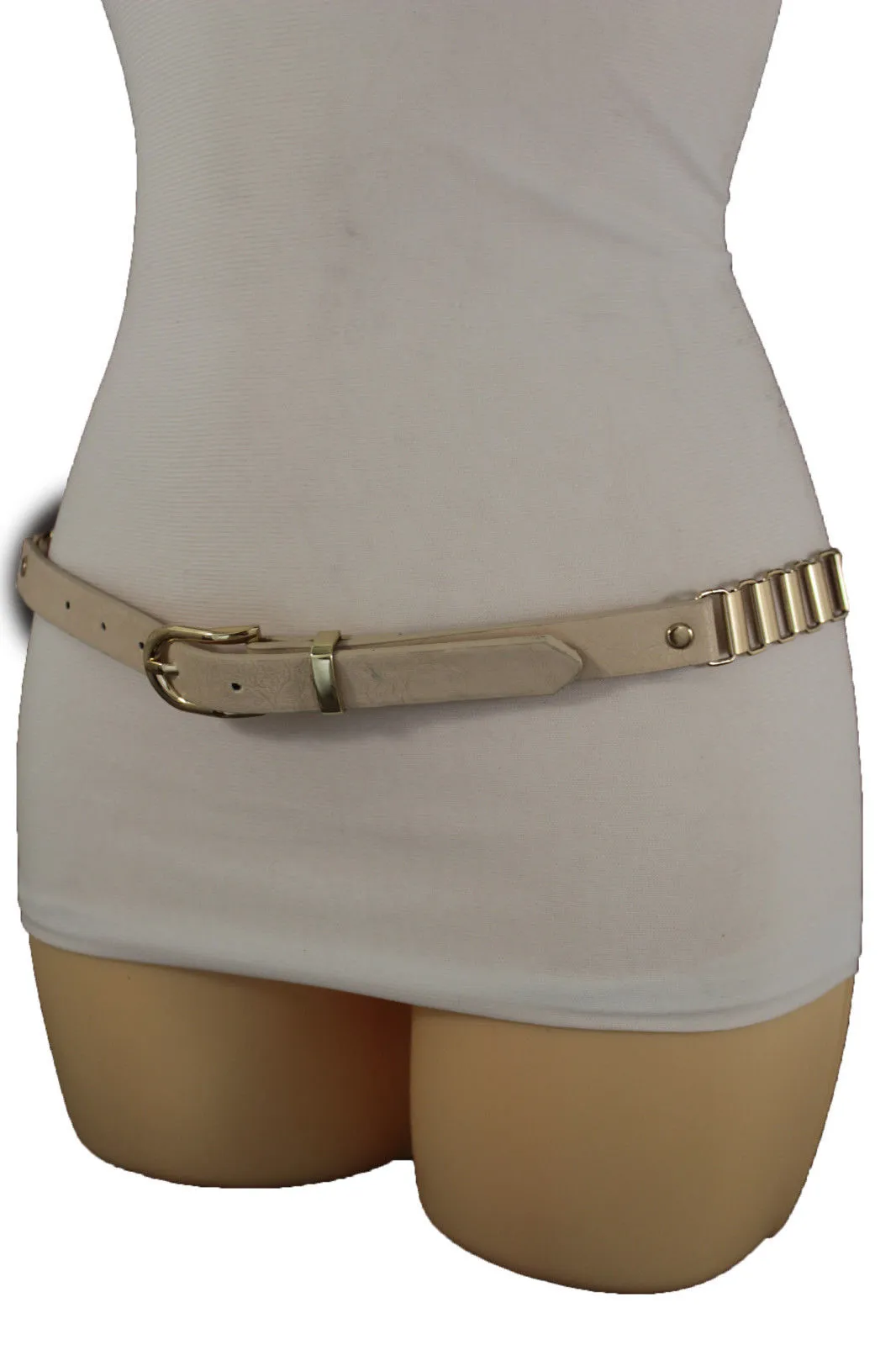 Faux Leather & Gold Metal Chain Links Skinny Belt S M