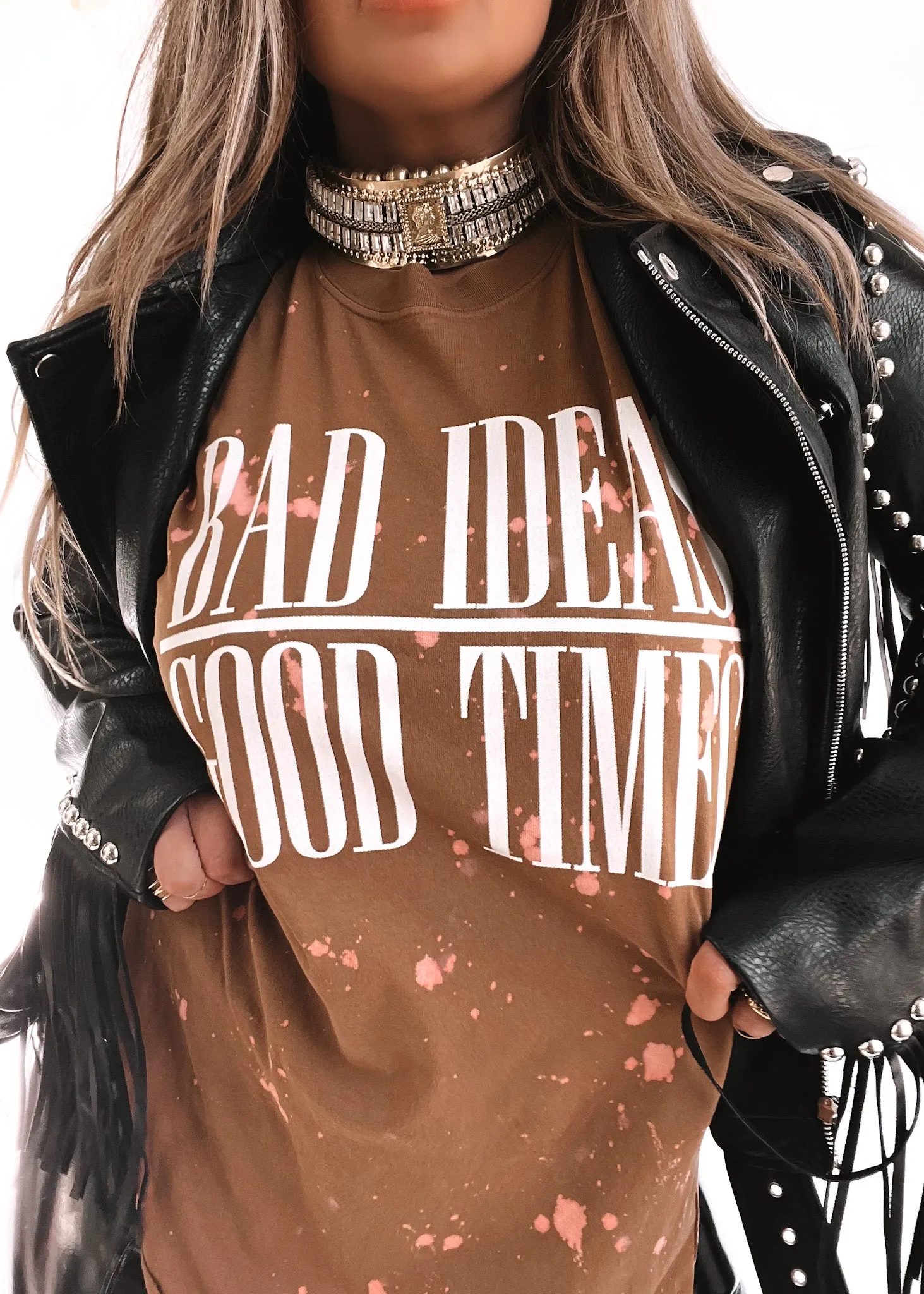FINAL SALE: BAD IDEAS GOOD TIMES BLEACHED OUT SIDE SLIT TEE