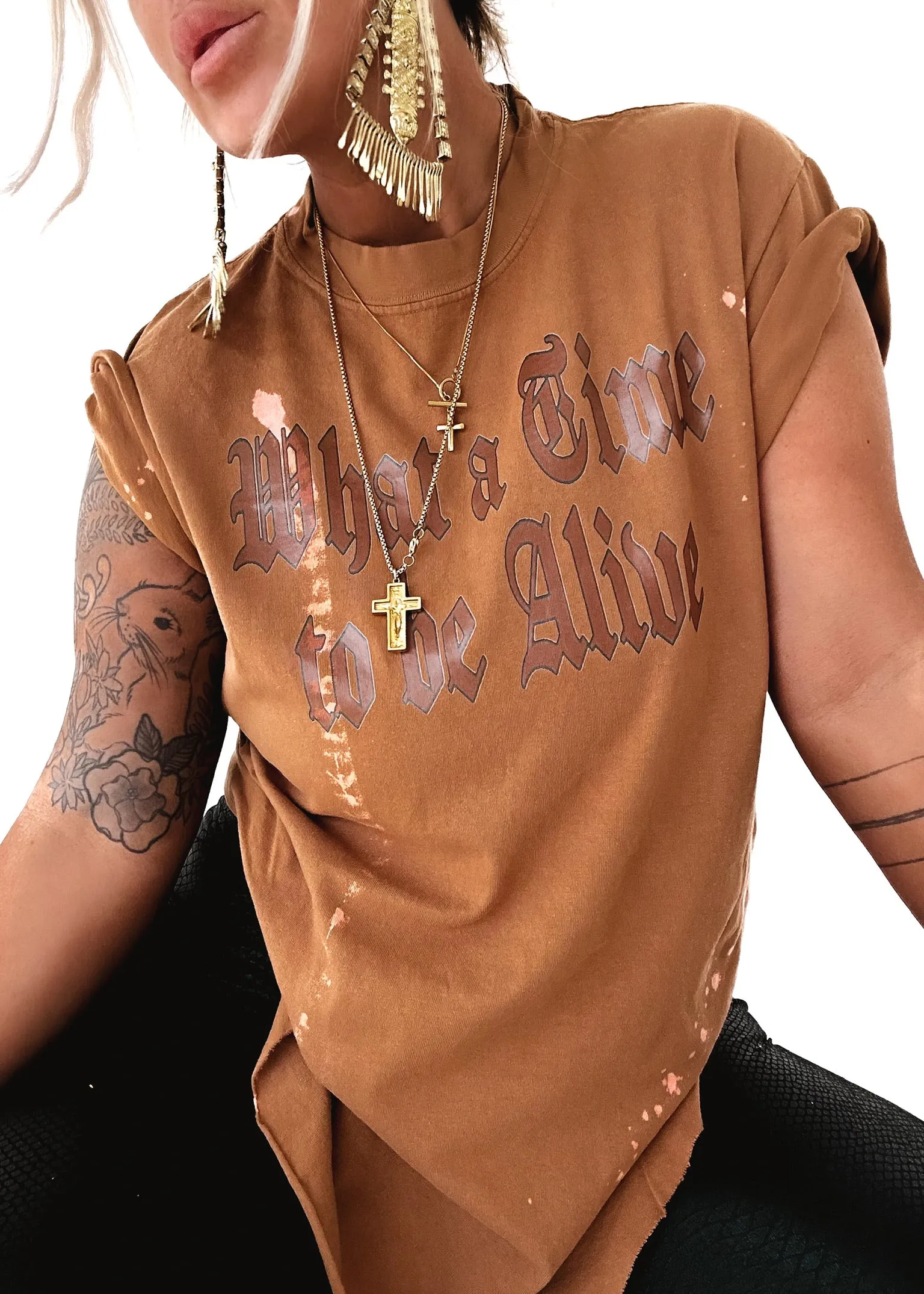 FINAL SALE: WHAT A TIME TO BE ALIVE BLEACHED OUT SIDE SLIT TEE