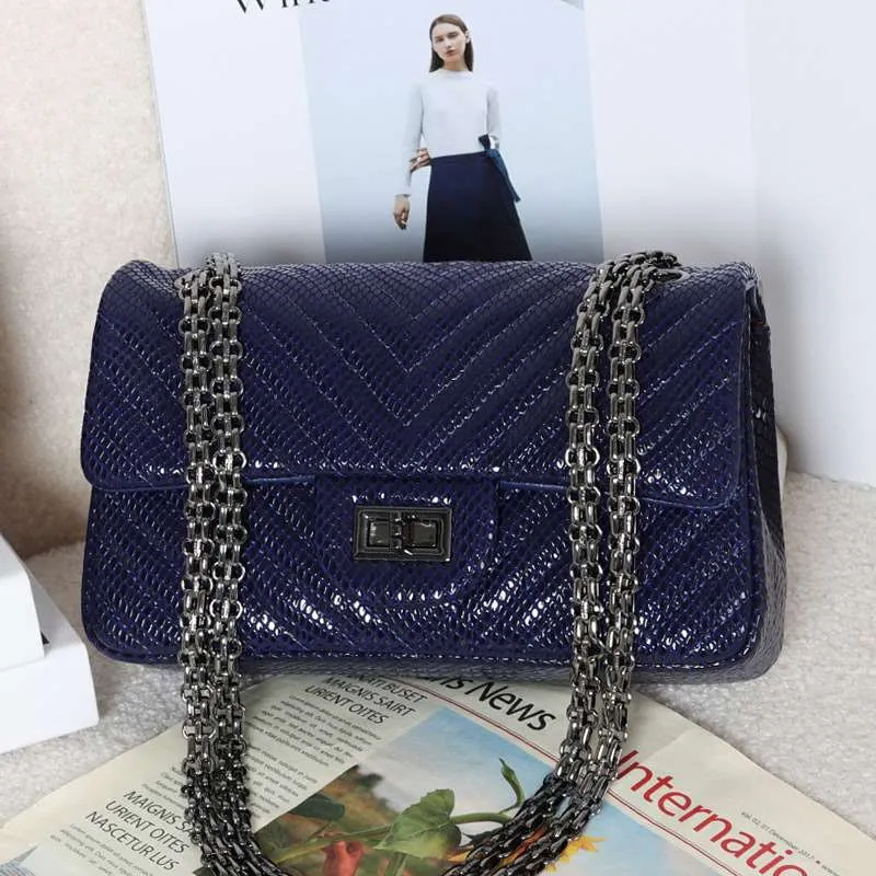 Genuine Caviar Leather Classic Flap Bag | Chain Strap Lock Bag, Leather Shoulder Purse, Diamond and V Geometric