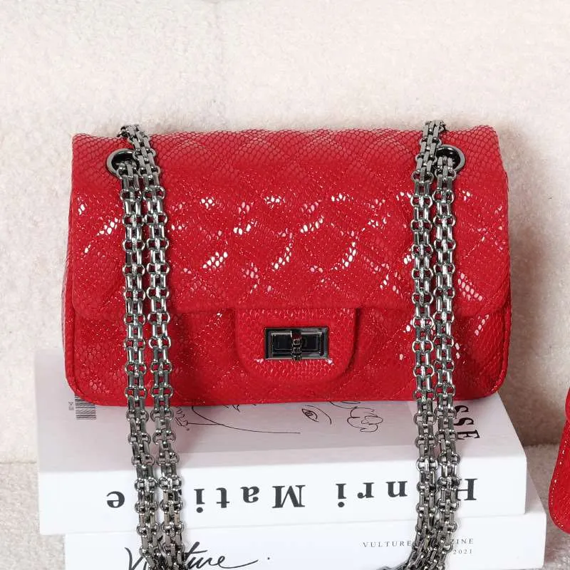 Genuine Caviar Leather Classic Flap Bag | Chain Strap Lock Bag, Leather Shoulder Purse, Diamond and V Geometric