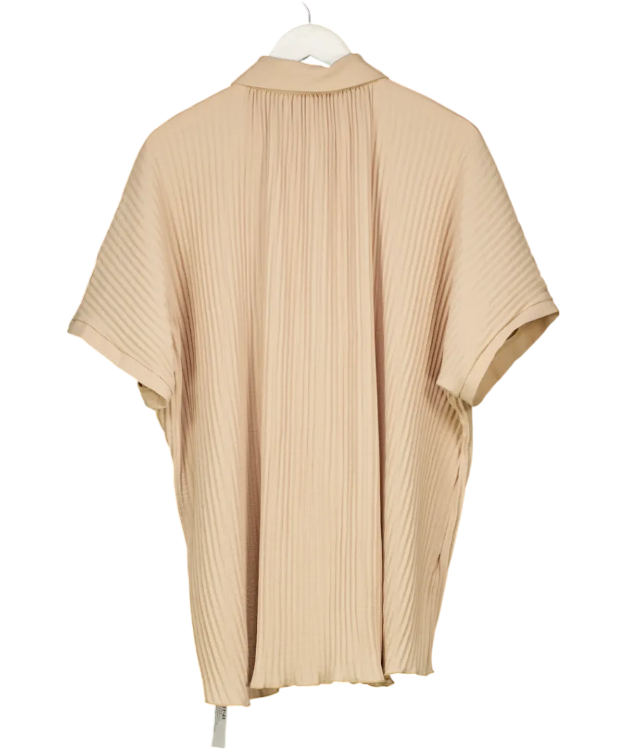 Gini London Beige Plisse Short Sleeve Oversized Shirt UK L/XL