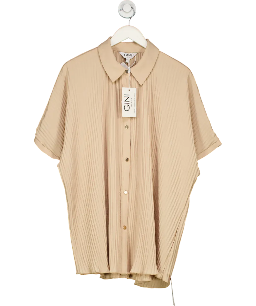 Gini London Beige Plisse Short Sleeve Oversized Shirt UK L/XL