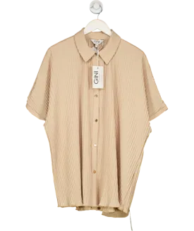 Gini London Beige Plisse Short Sleeve Oversized Shirt UK L/XL