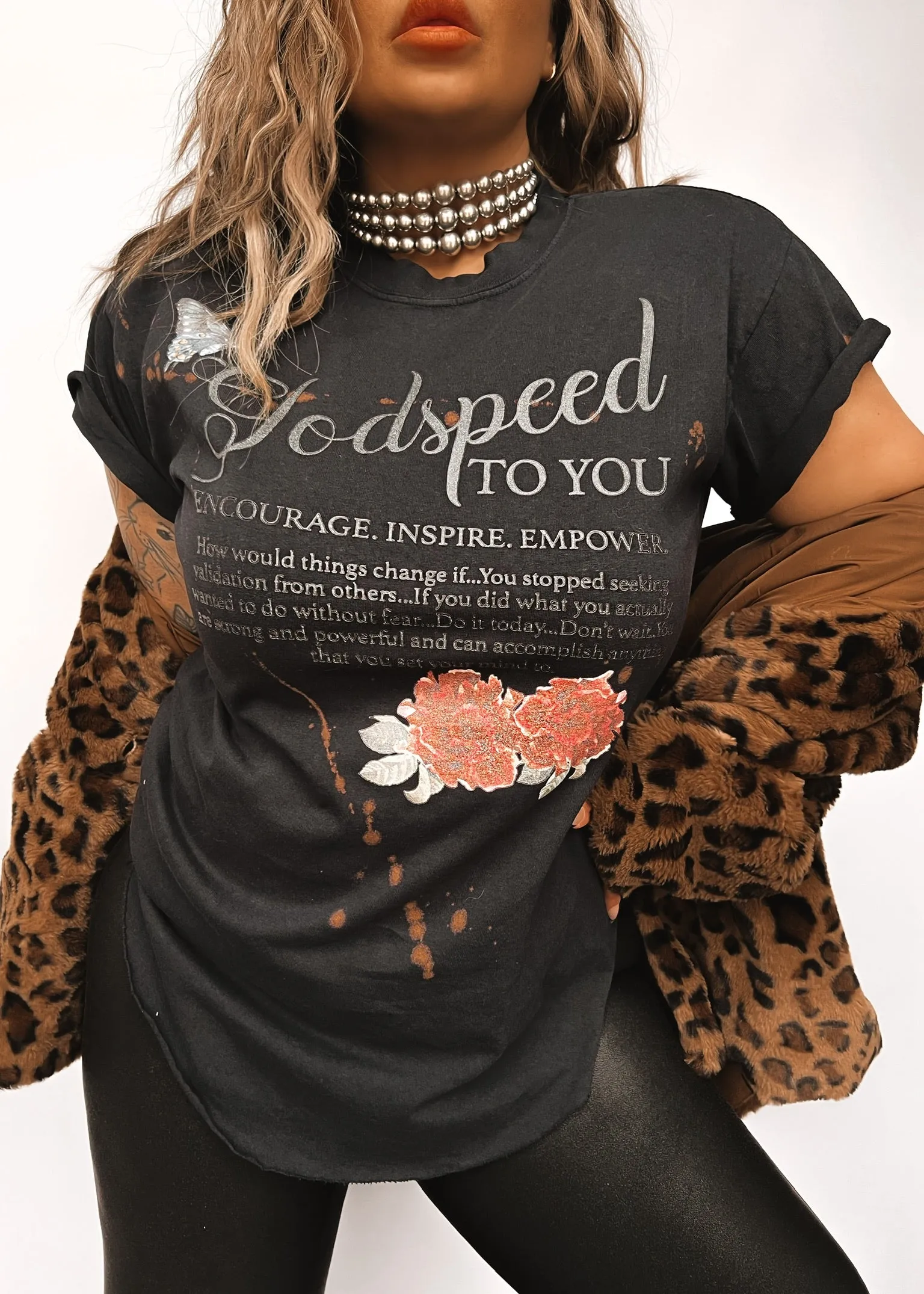 GODSPEED TO YOU BLEACHED OUT SIDE SLIT TEE