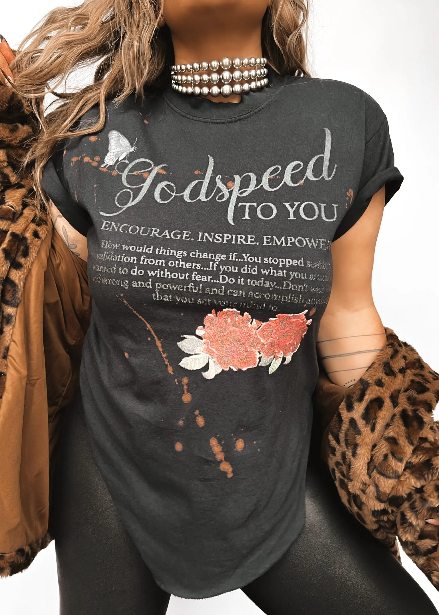 GODSPEED TO YOU BLEACHED OUT SIDE SLIT TEE