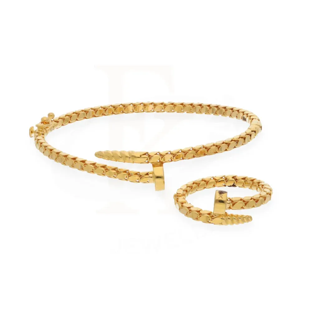 Gold Box Chain Design Bangle Set (Bangle and Ring) 21KT - FKJSET21KM8056