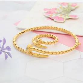Gold Box Chain Design Bangle Set (Bangle and Ring) 21KT - FKJSET21KM8056