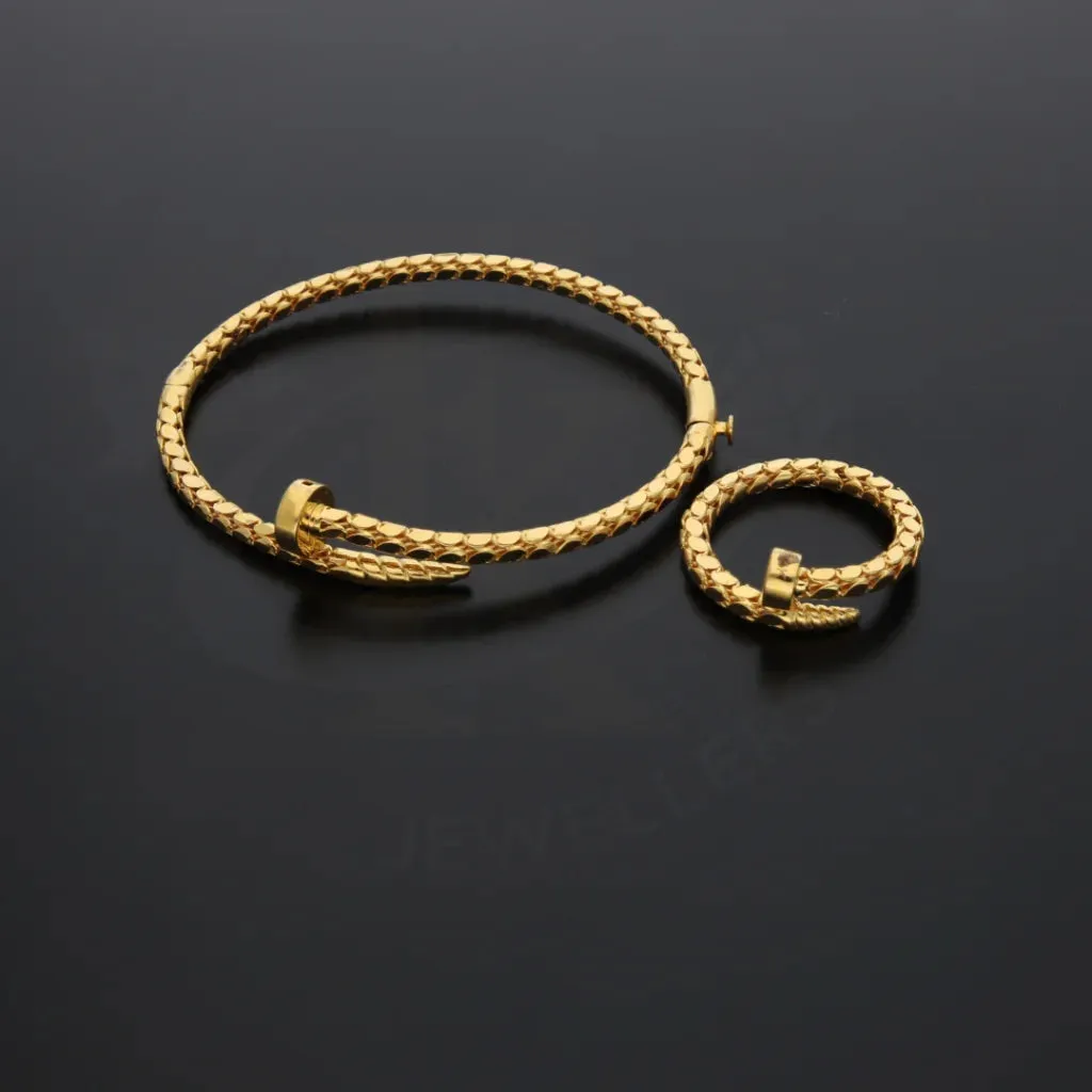 Gold Box Chain Design Bangle Set (Bangle and Ring) 21KT - FKJSET21KM8056