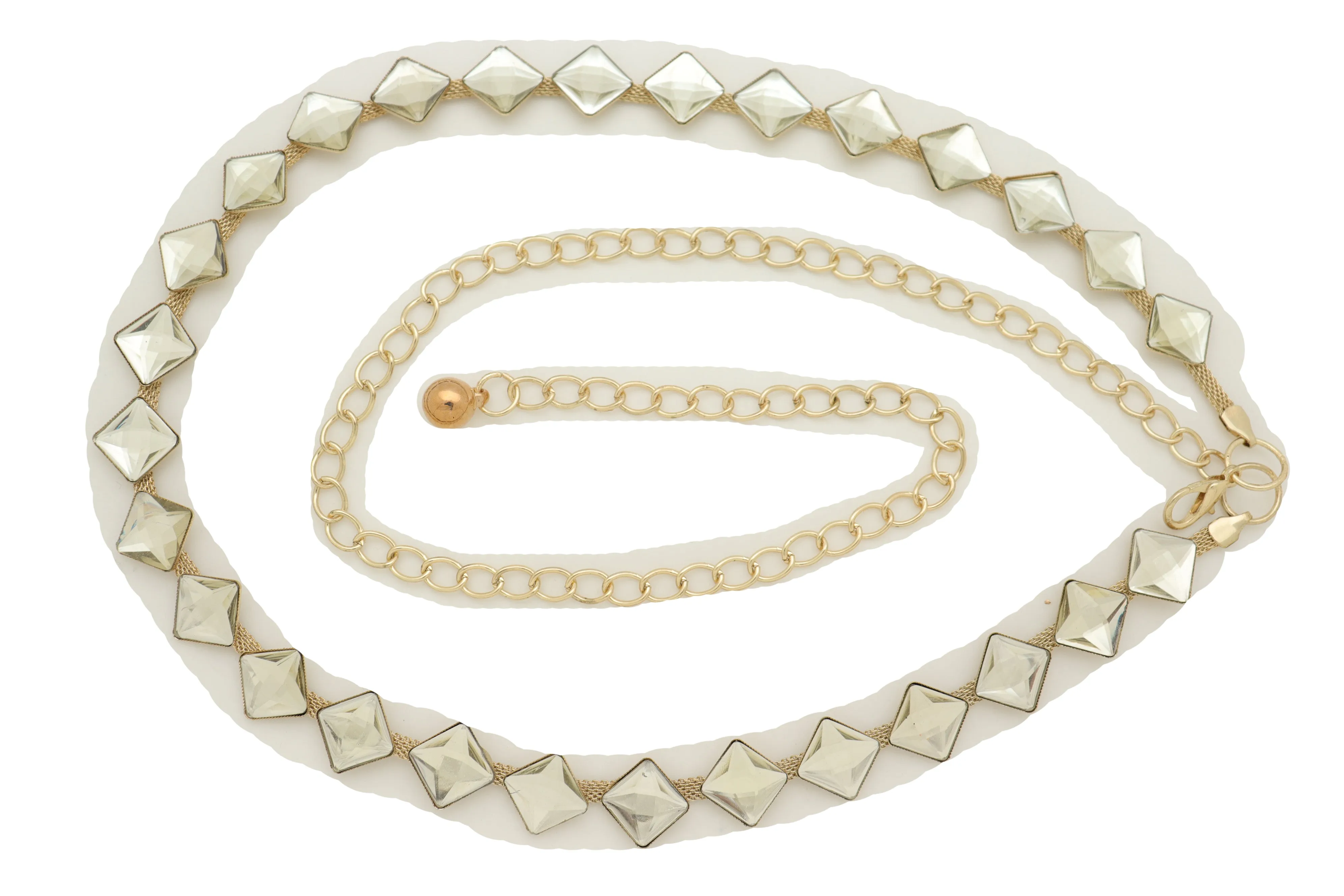 Gold Mesh Metal Skinny Waistband Fashion Belt Silver Square Bead Fit S M L