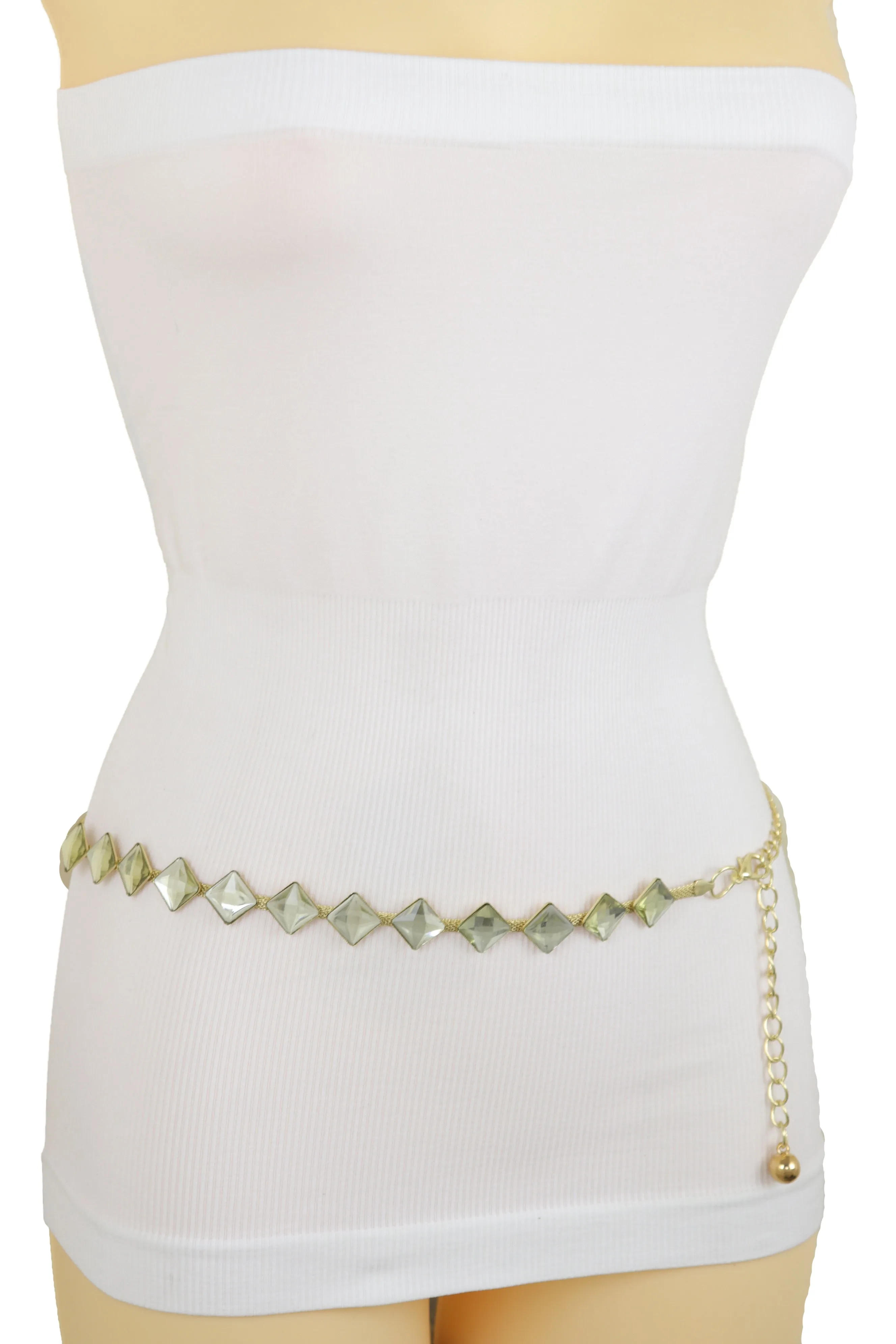 Gold Mesh Metal Skinny Waistband Fashion Belt Silver Square Bead Fit S M L