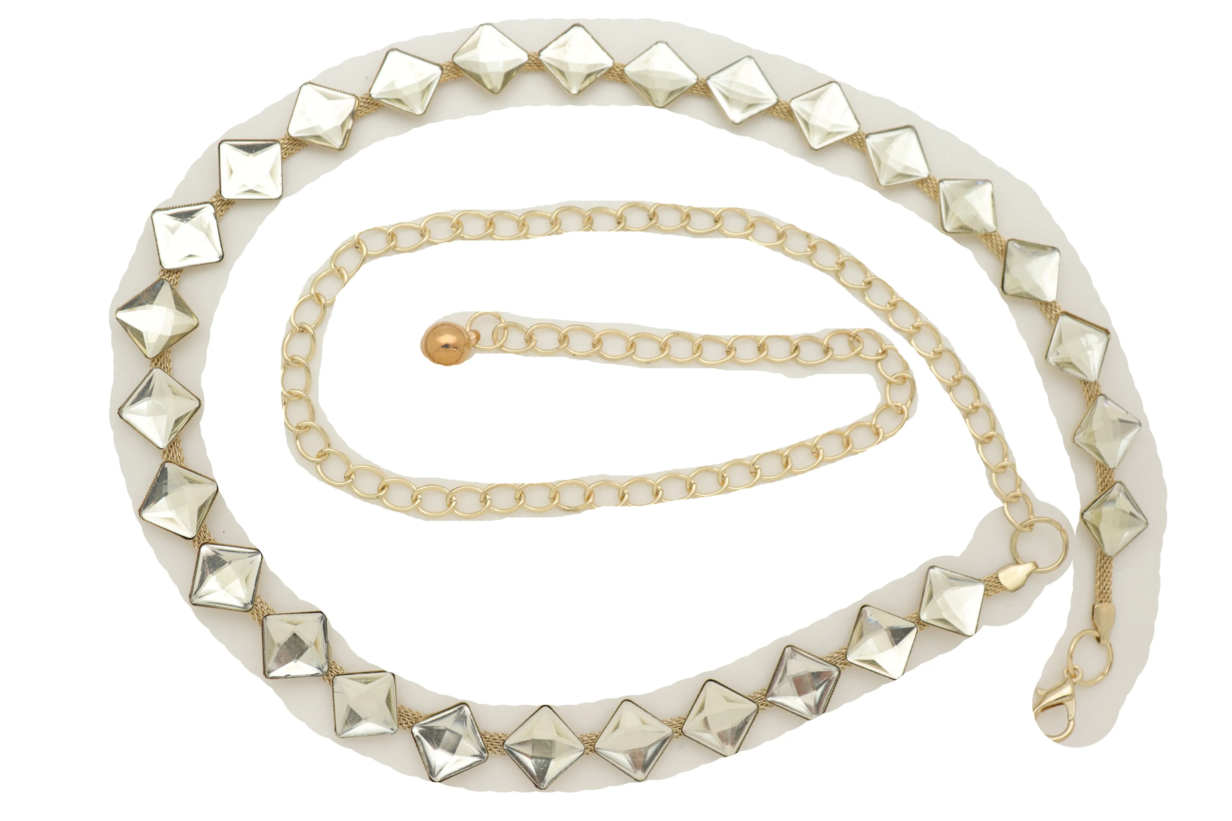 Gold Mesh Metal Skinny Waistband Fashion Belt Silver Square Bead Fit S M L