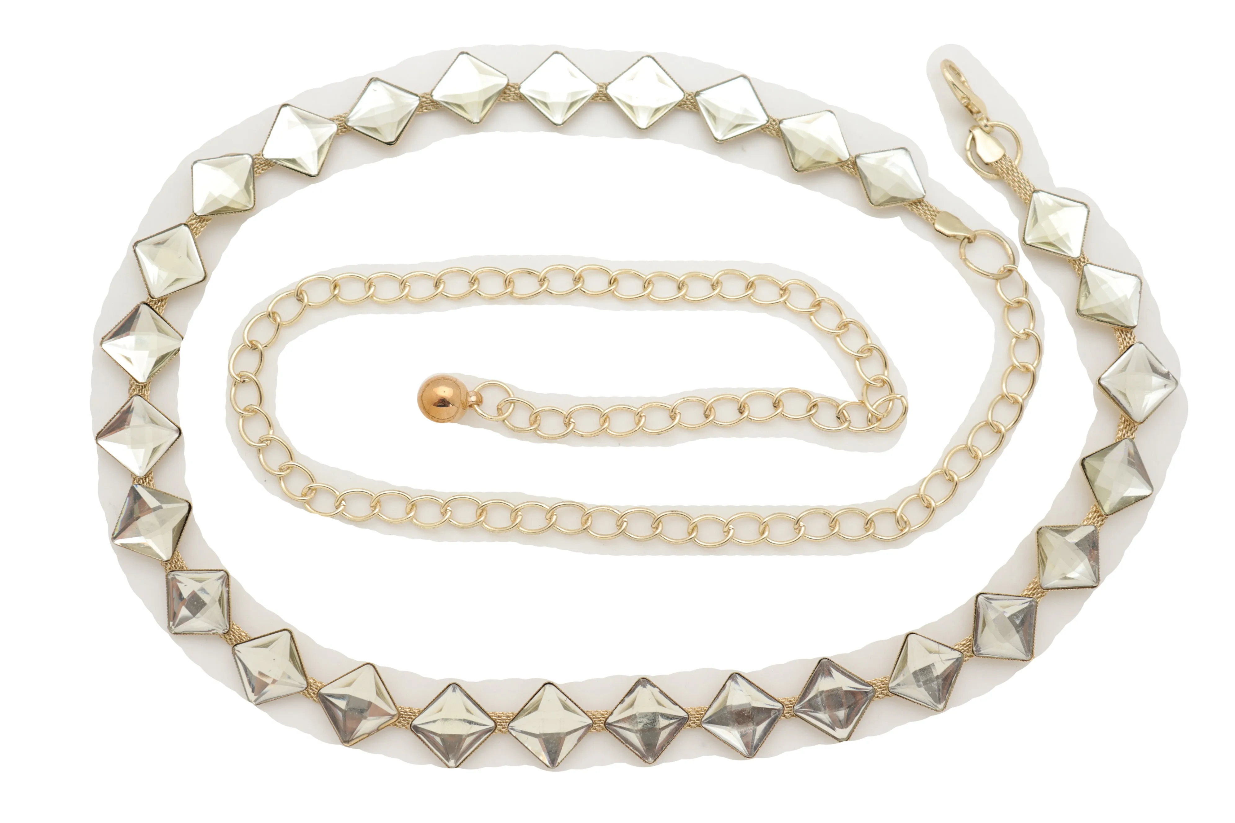 Gold Mesh Metal Skinny Waistband Fashion Belt Silver Square Bead Fit S M L
