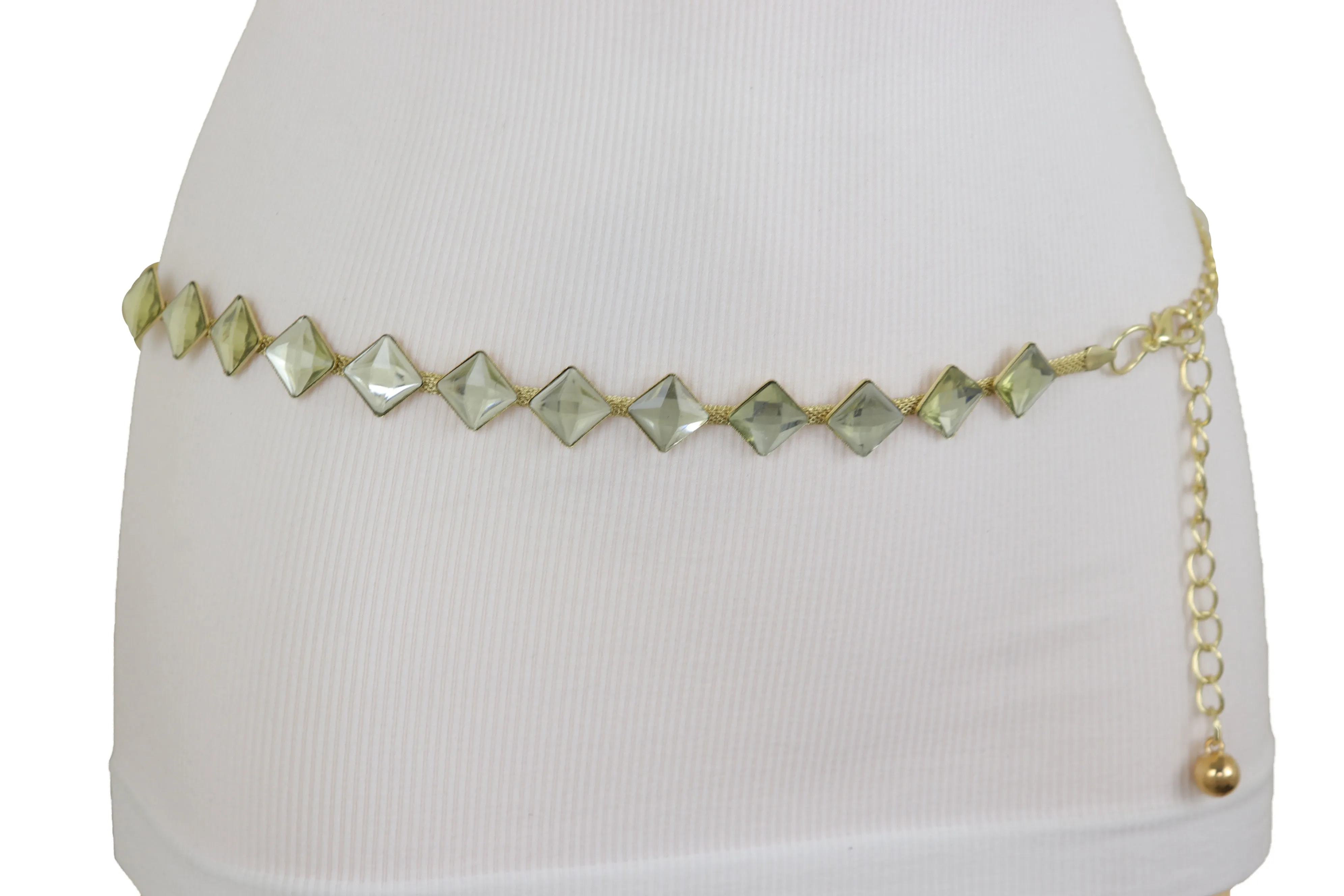 Gold Mesh Metal Skinny Waistband Fashion Belt Silver Square Bead Fit S M L