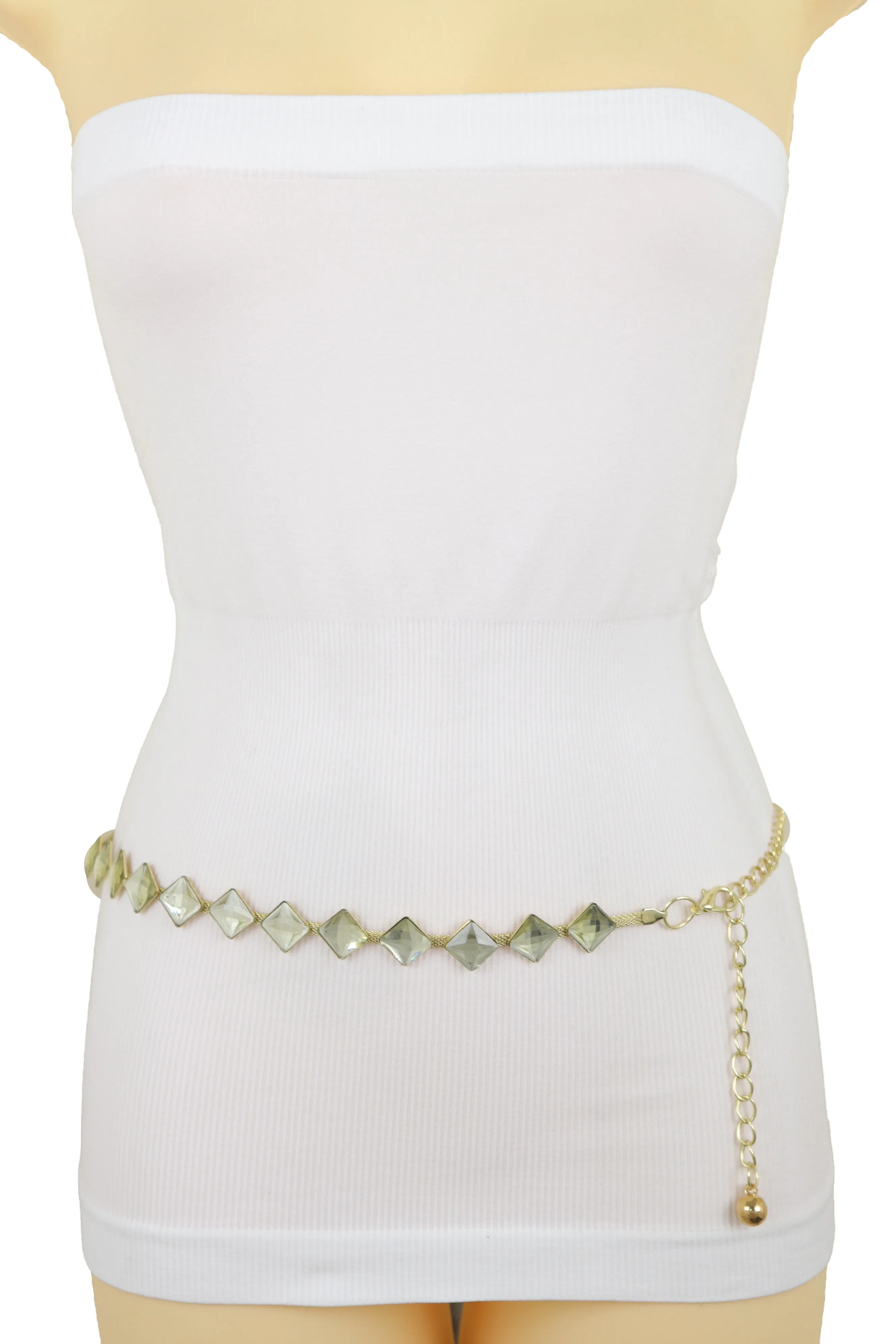 Gold Mesh Metal Skinny Waistband Fashion Belt Silver Square Bead Fit S M L