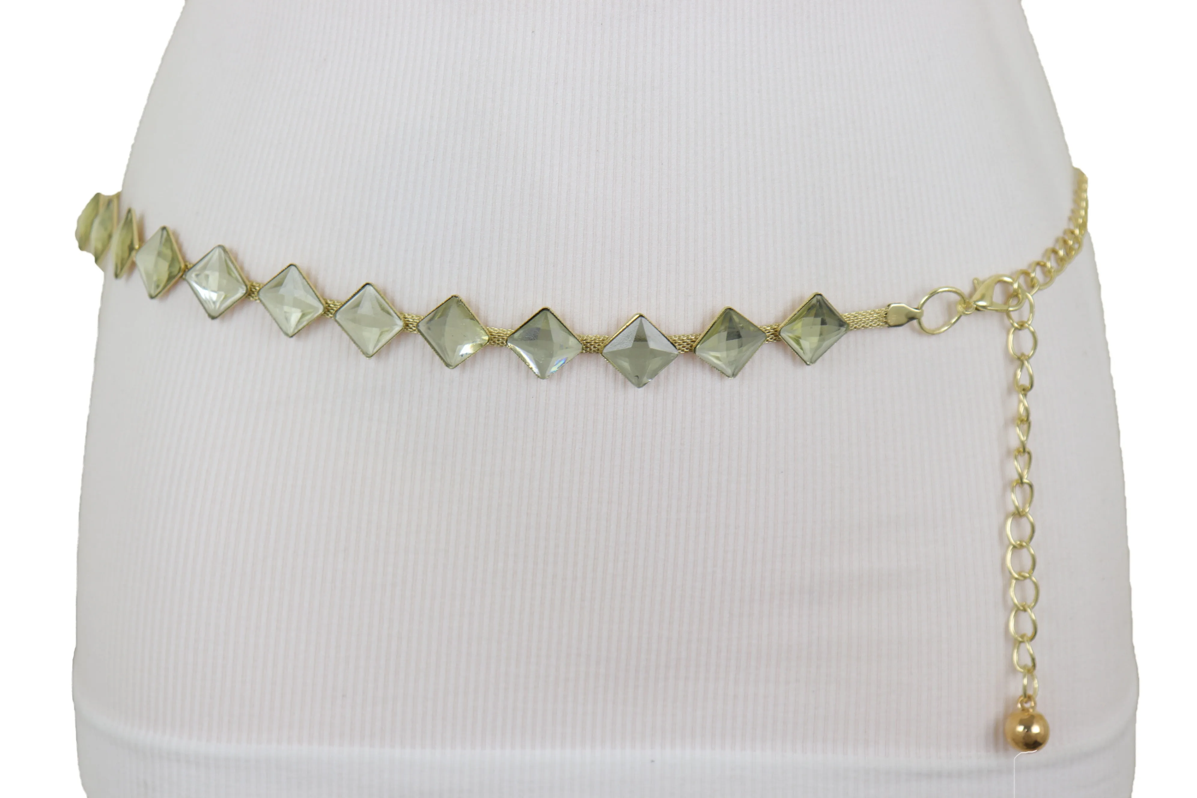 Gold Mesh Metal Skinny Waistband Fashion Belt Silver Square Bead Fit S M L