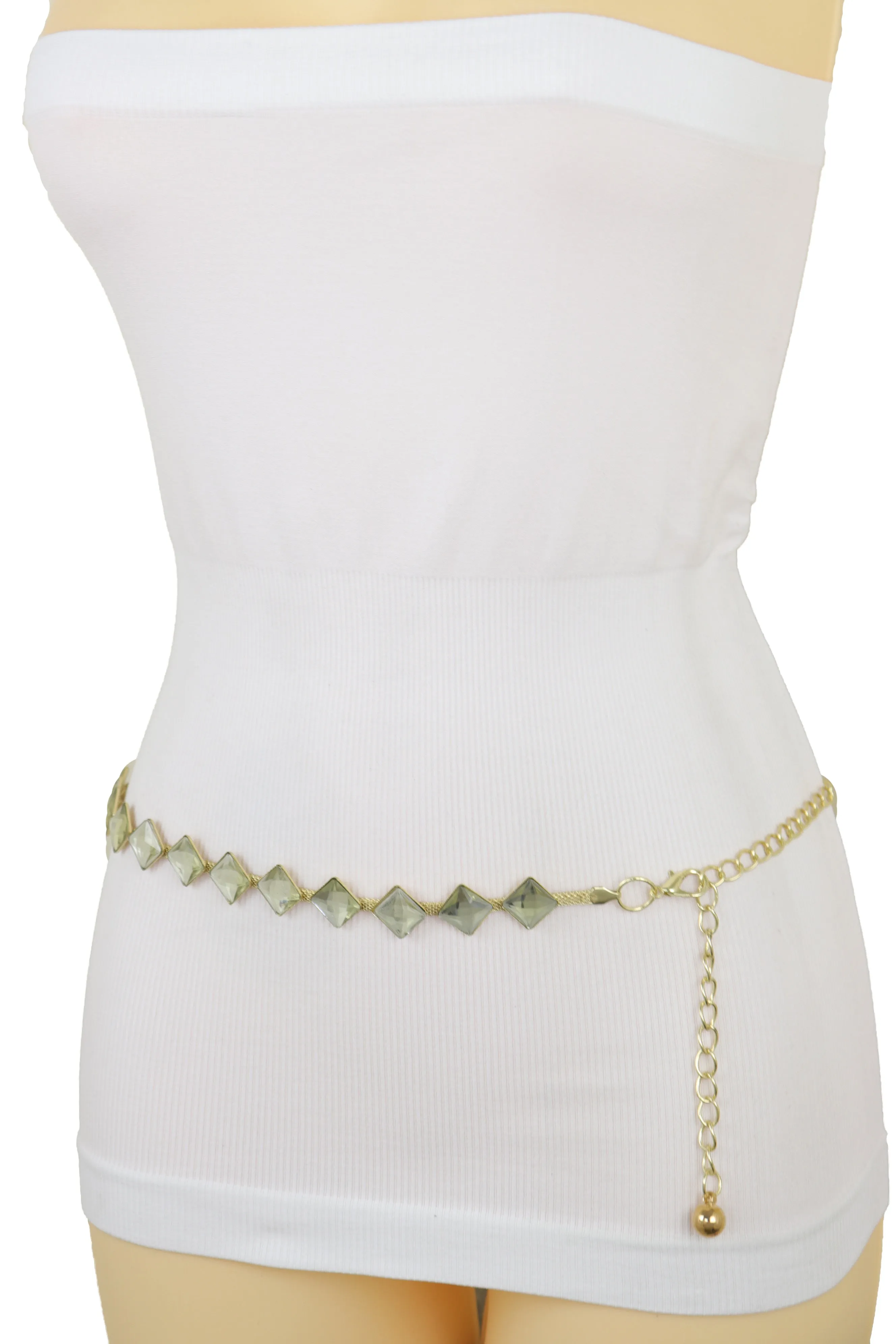 Gold Mesh Metal Skinny Waistband Fashion Belt Silver Square Bead Fit S M L