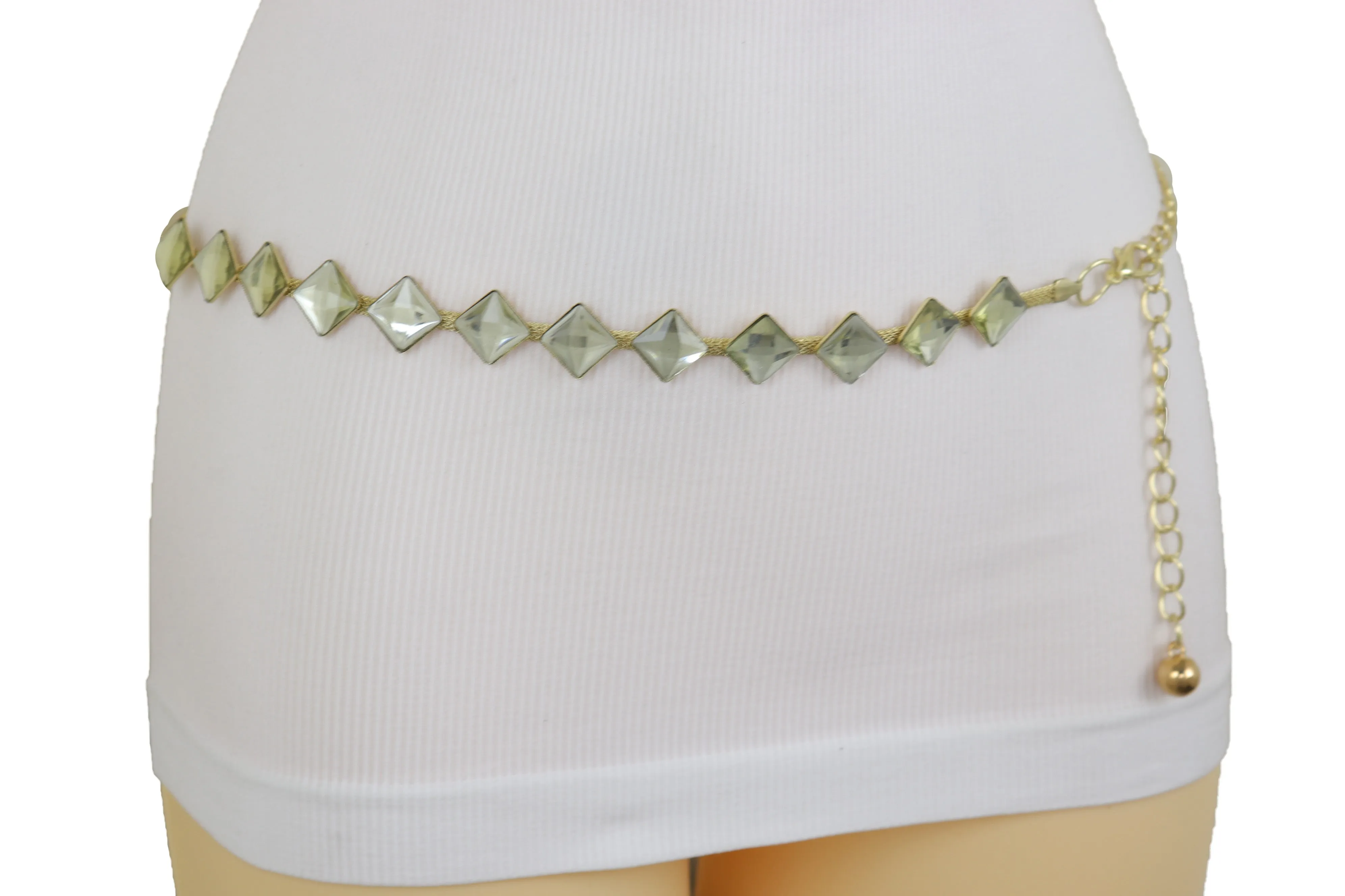 Gold Mesh Metal Skinny Waistband Fashion Belt Silver Square Bead Fit S M L