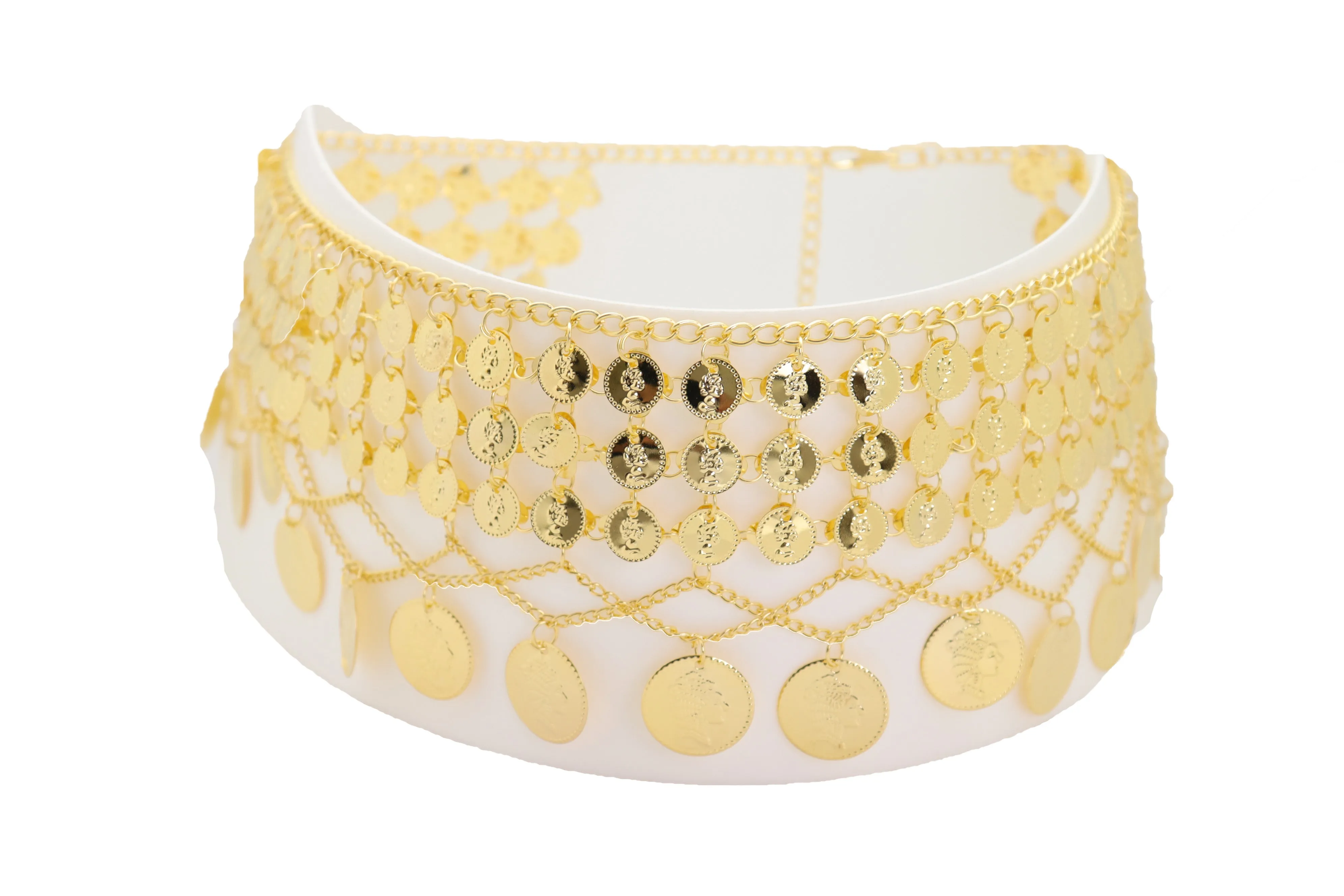 Gold Metal Chain Wide Waistband Ethnic Belly Dance Coin Charms Belt S M L