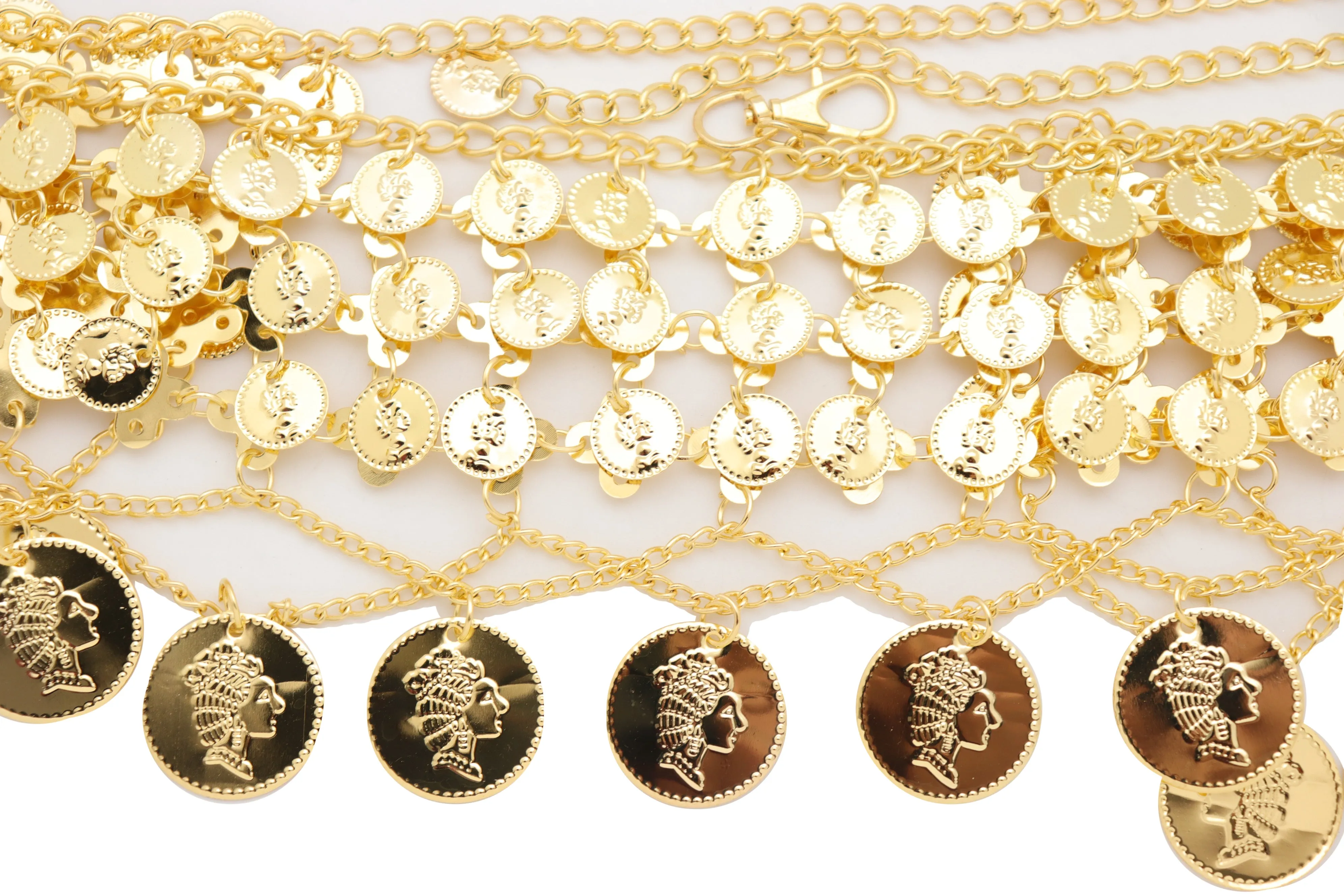 Gold Metal Chain Wide Waistband Ethnic Belly Dance Coin Charms Belt S M L