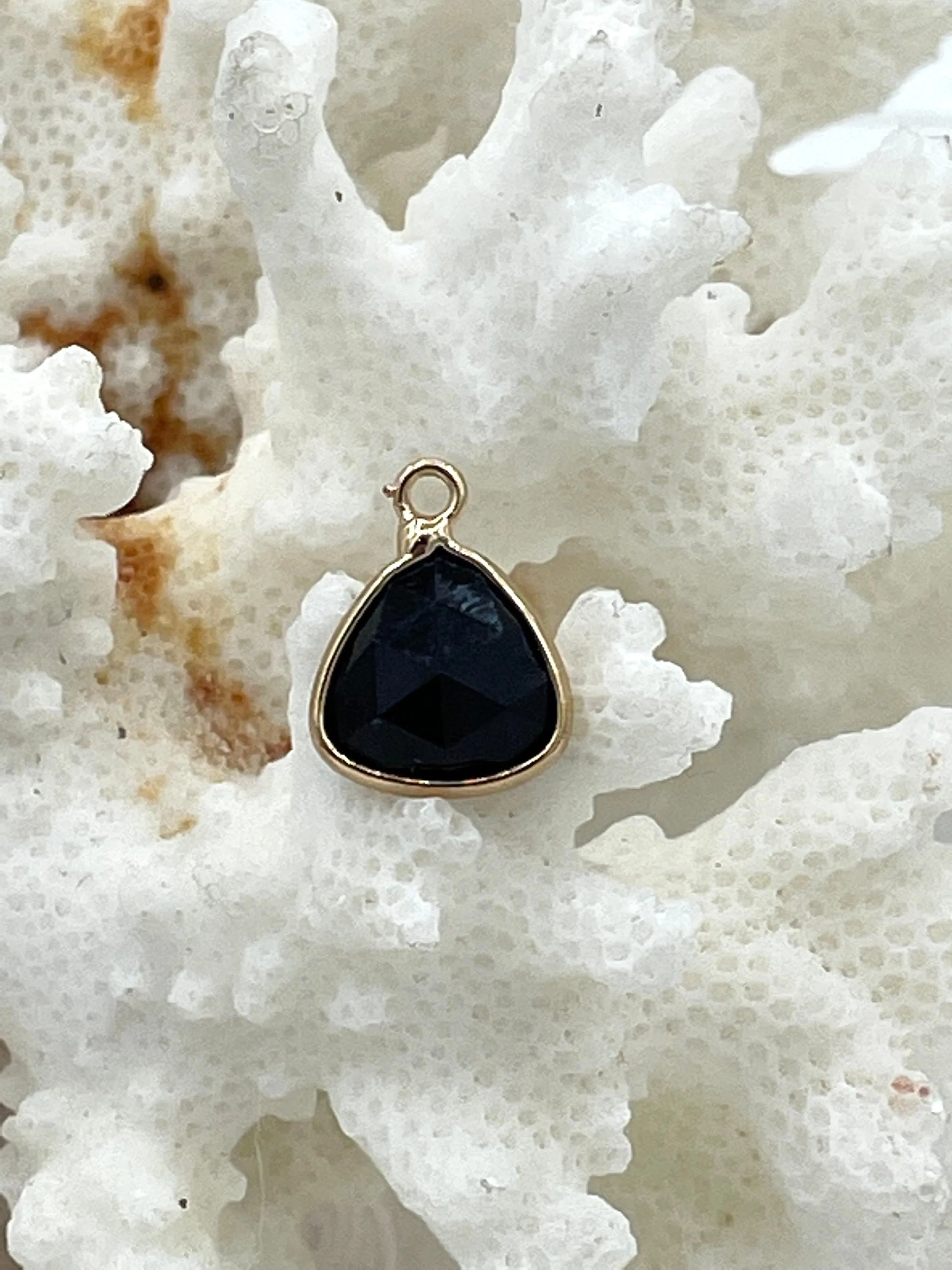 Gold Soldered Black Stone Pendant , 2 Shapes .Stone Pendant Fast Ship