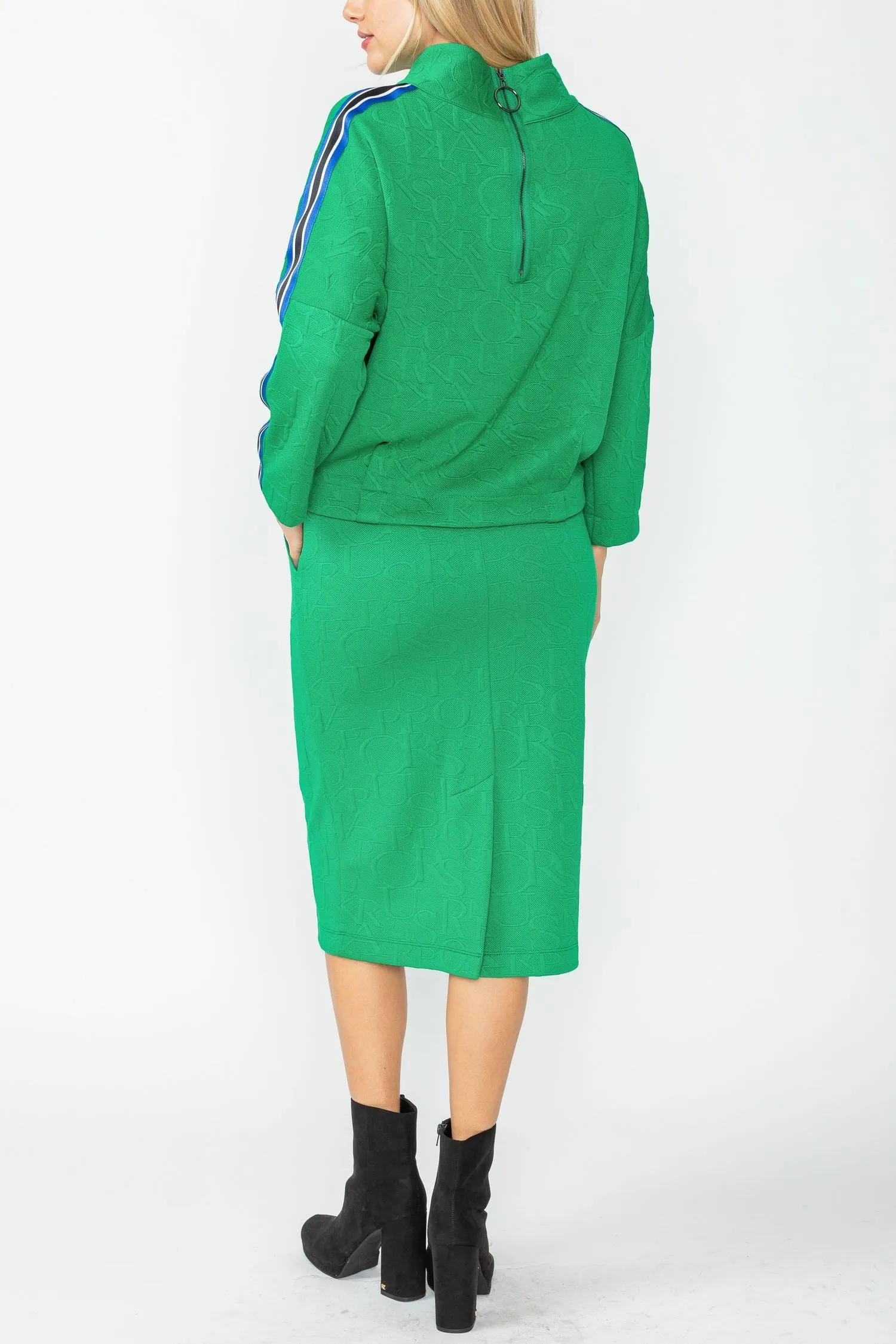 Green Shoulder Special Tape High-Stand Collar Top