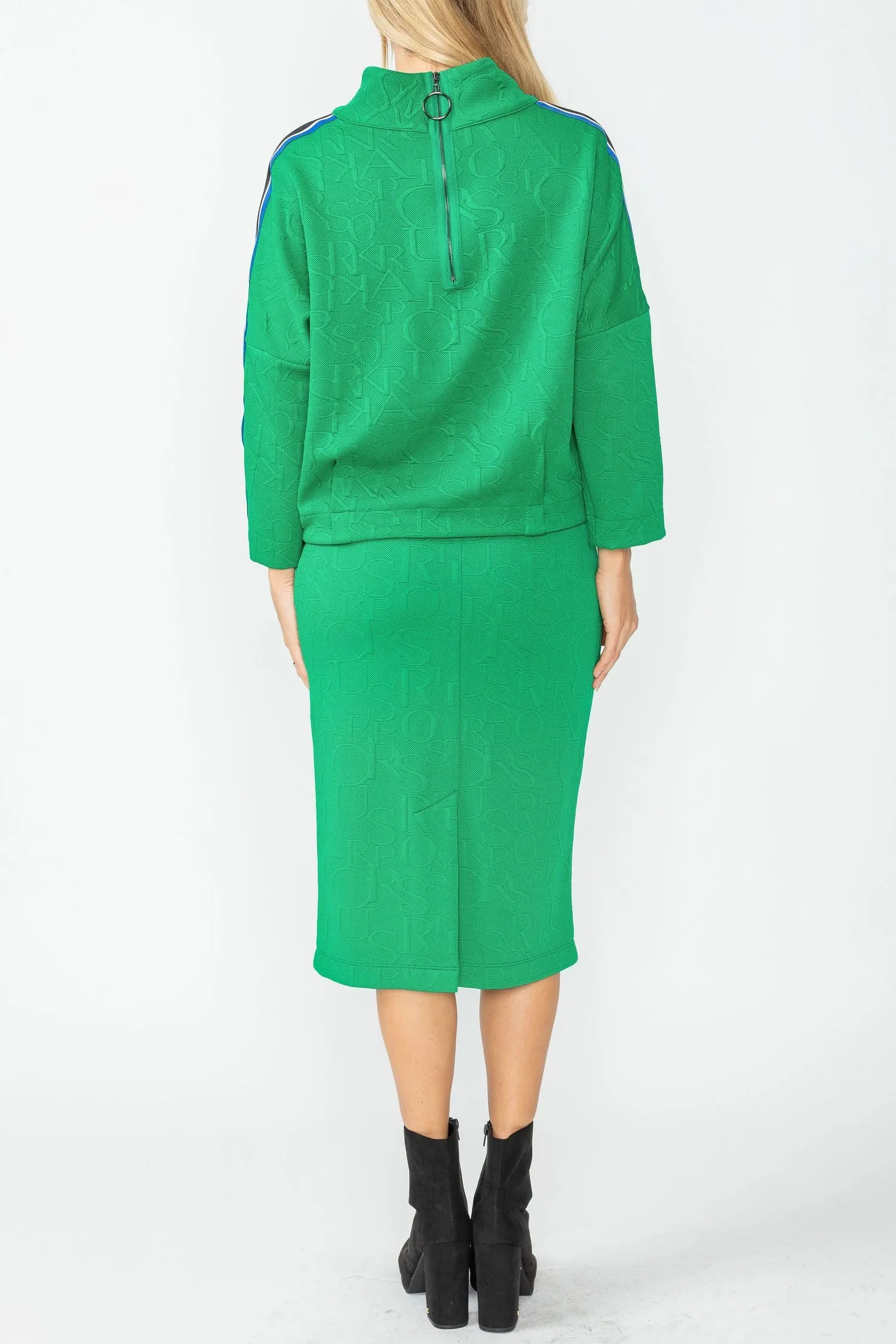 Green Shoulder Special Tape High-Stand Collar Top