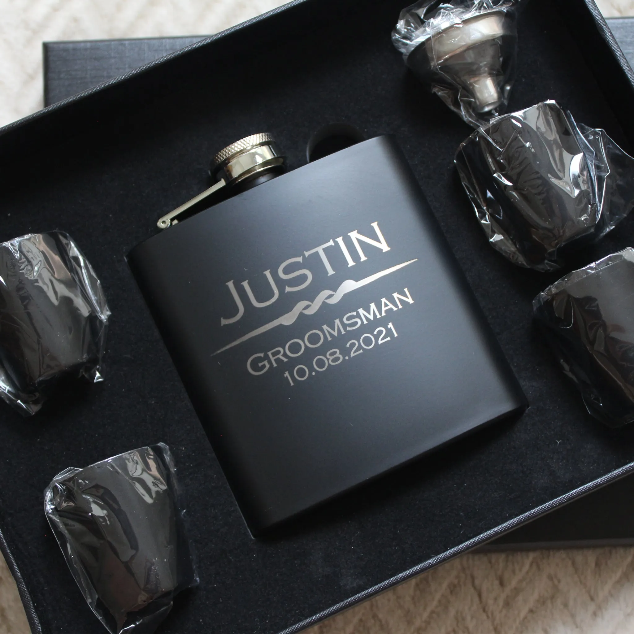 Groom Gift - Flask Set W/ Shot Glasses
