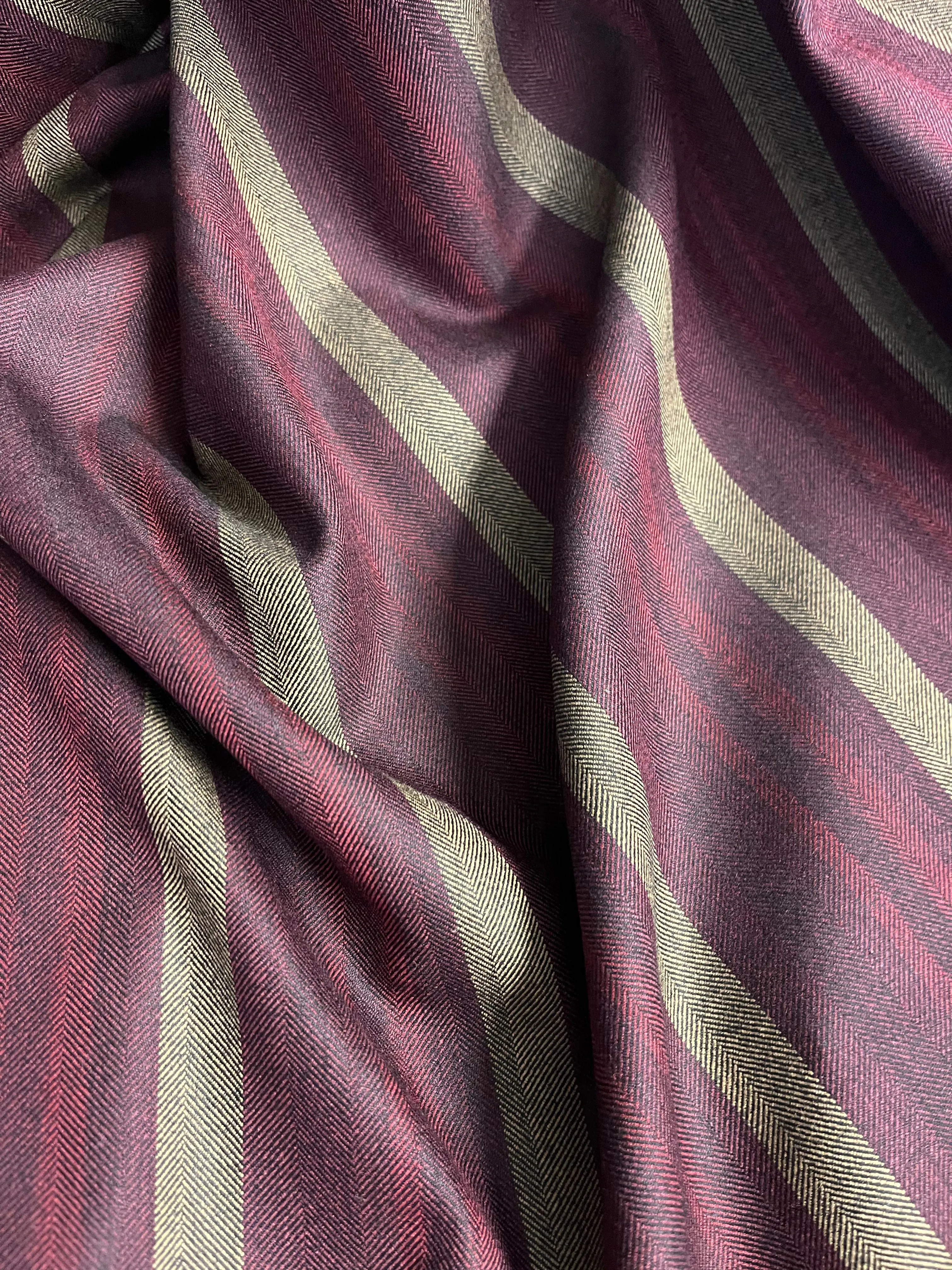 Herringbone Stripe Wool Blend - Burgundy & Yellow