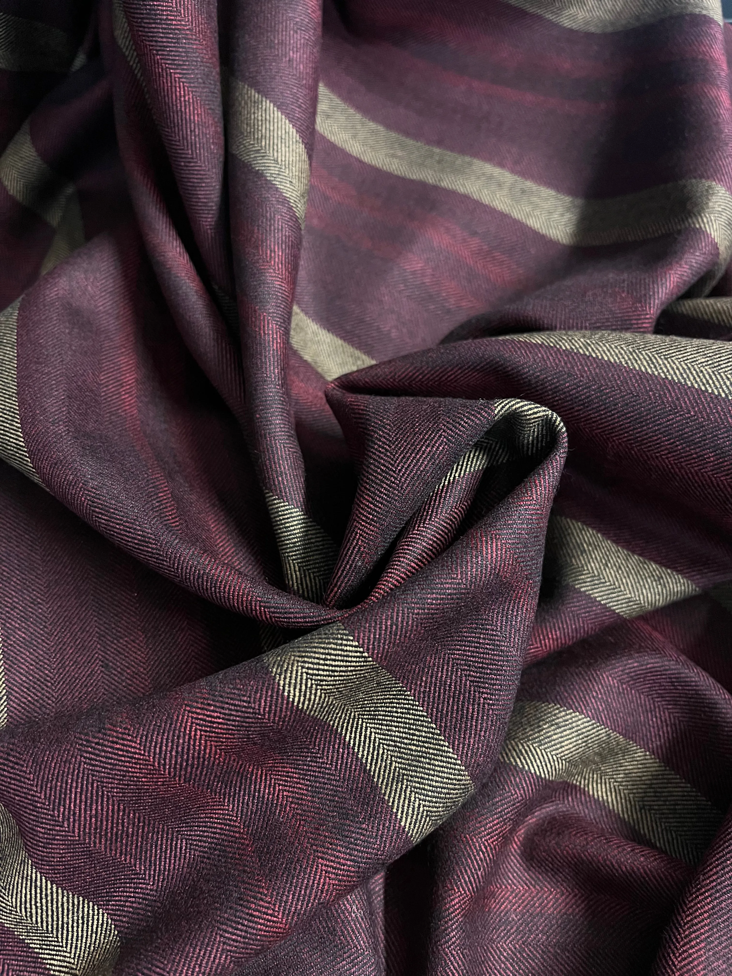 Herringbone Stripe Wool Blend - Burgundy & Yellow
