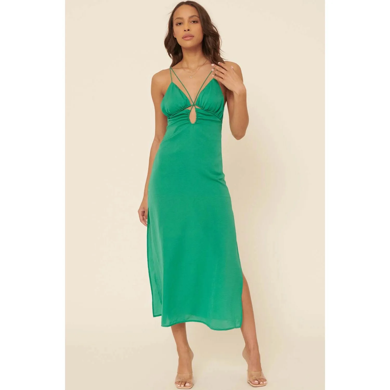 Hybrid Halter & Spaghetti Strap Cutout Midi Dress