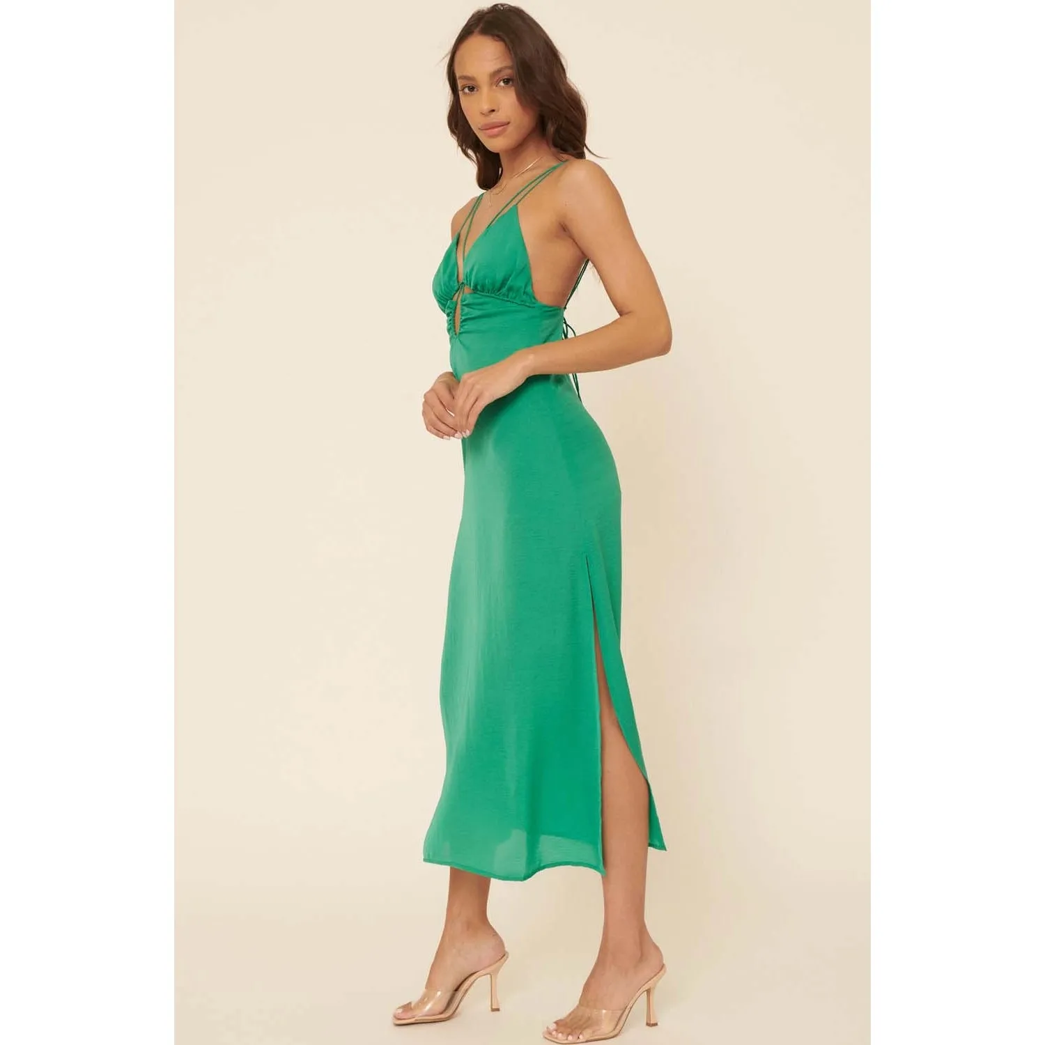 Hybrid Halter & Spaghetti Strap Cutout Midi Dress